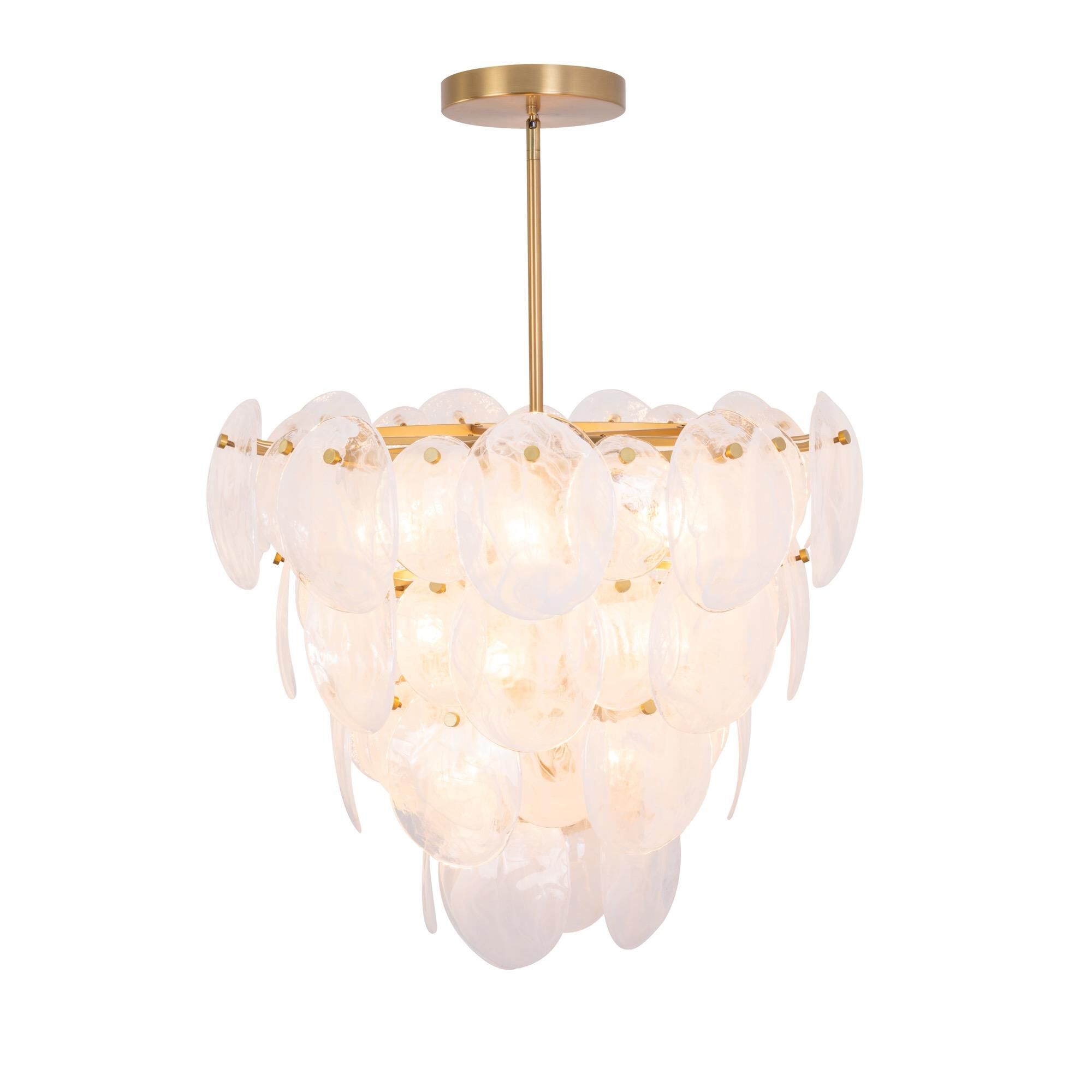 Shown in Brushed Brass finish and Wispy White Murano Style glass