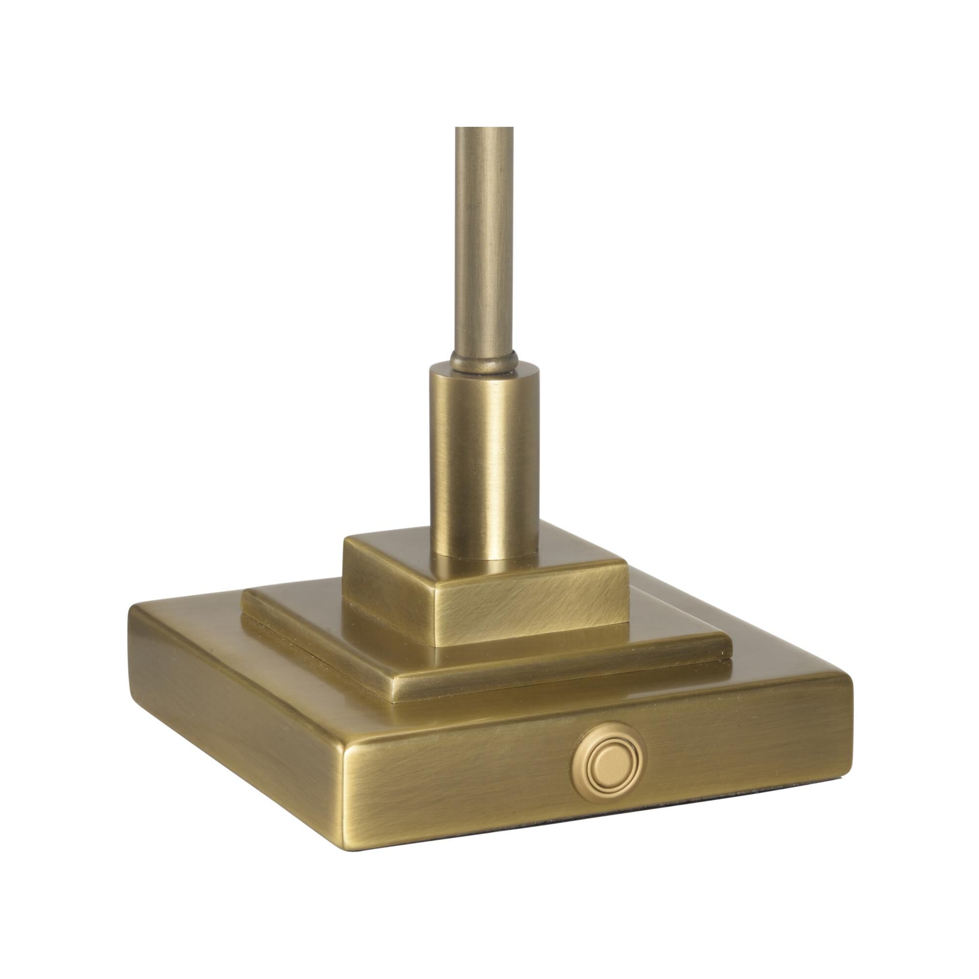 Shown in Gold finish and Linen shade