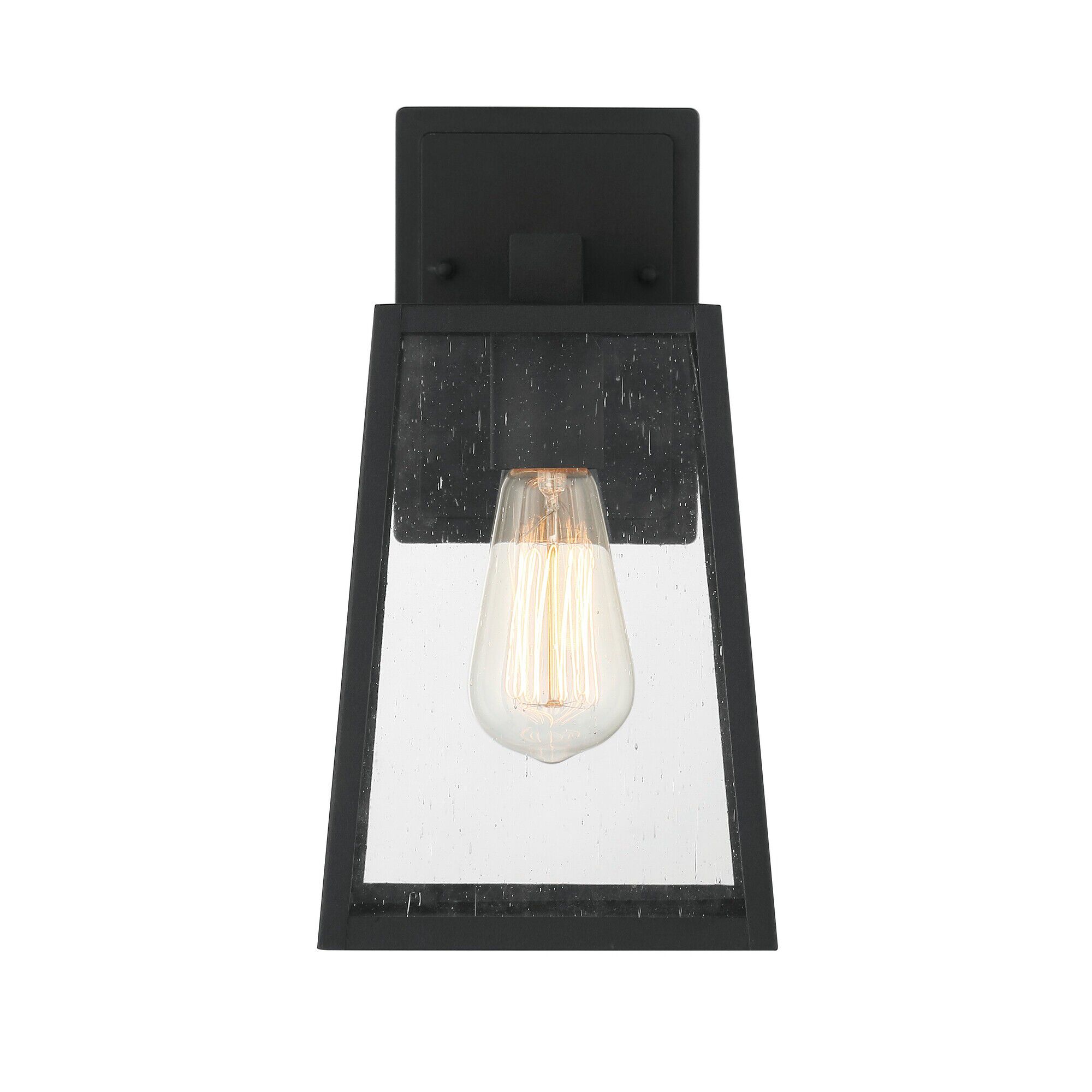 Shown in Textured Matte Black finish and Clear Seeded glass and Glass shade