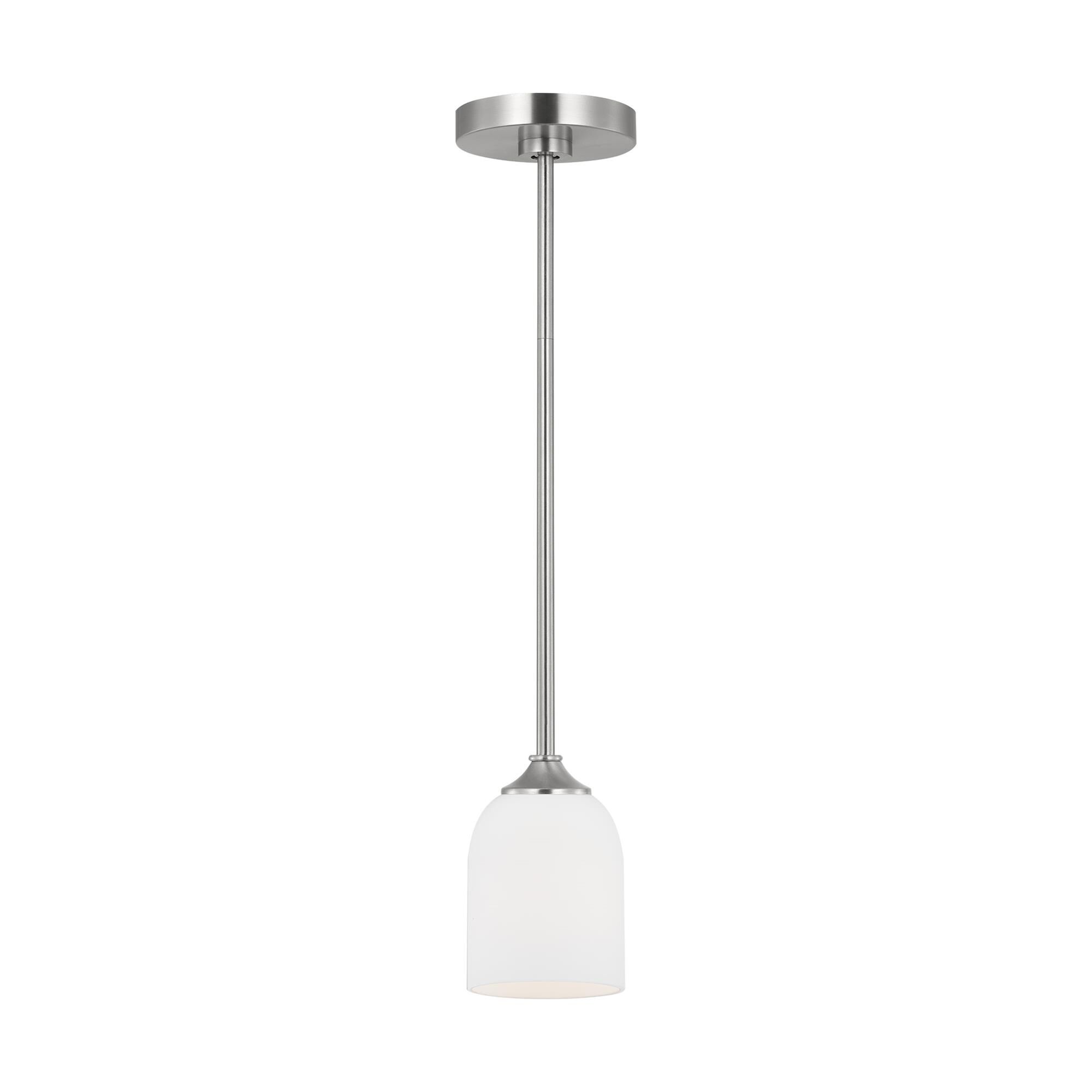 Shown in Brushed Steel finish and Etched / White Inside Glass shade