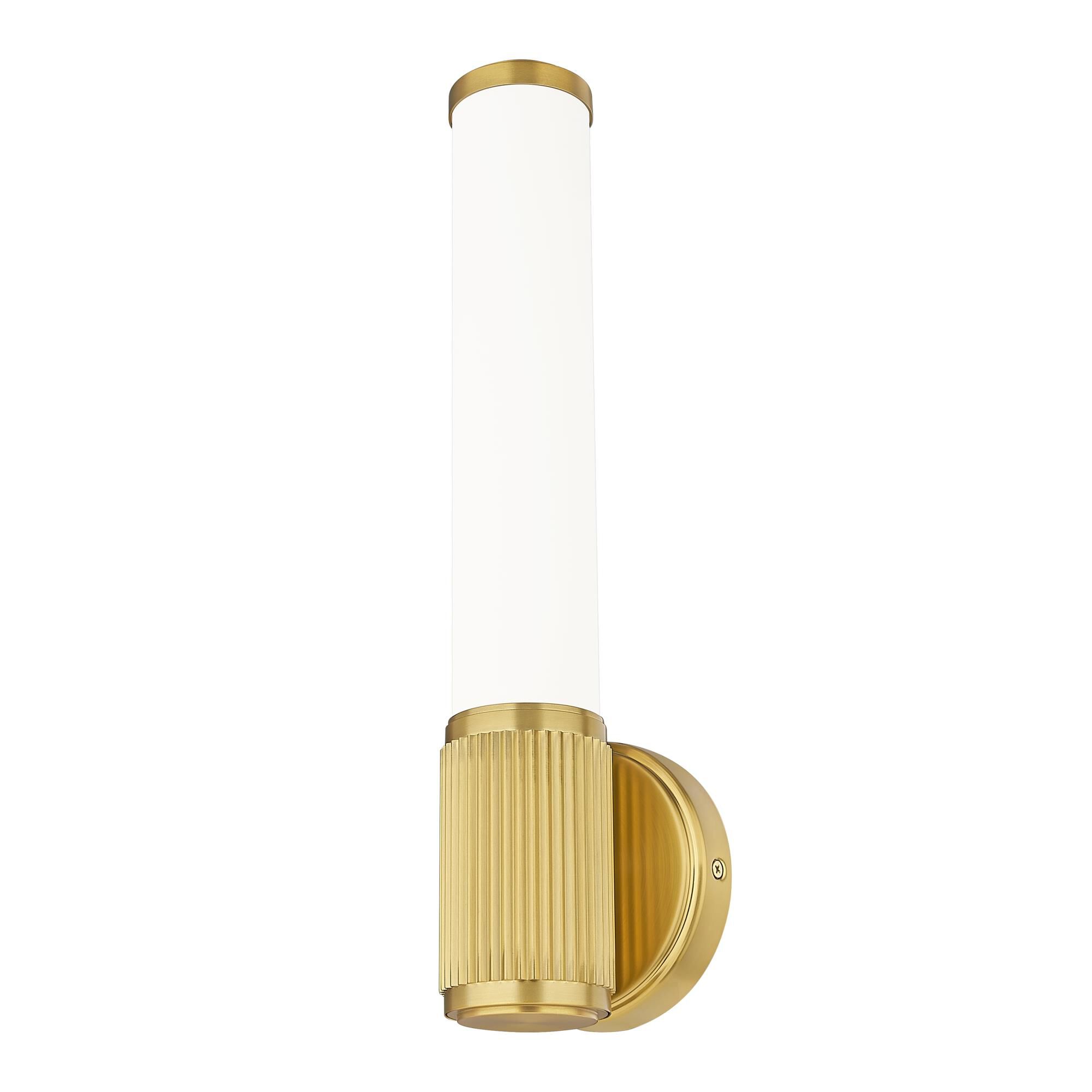 Shown in Modern Gold finish and Opal White glass and Opal White shade