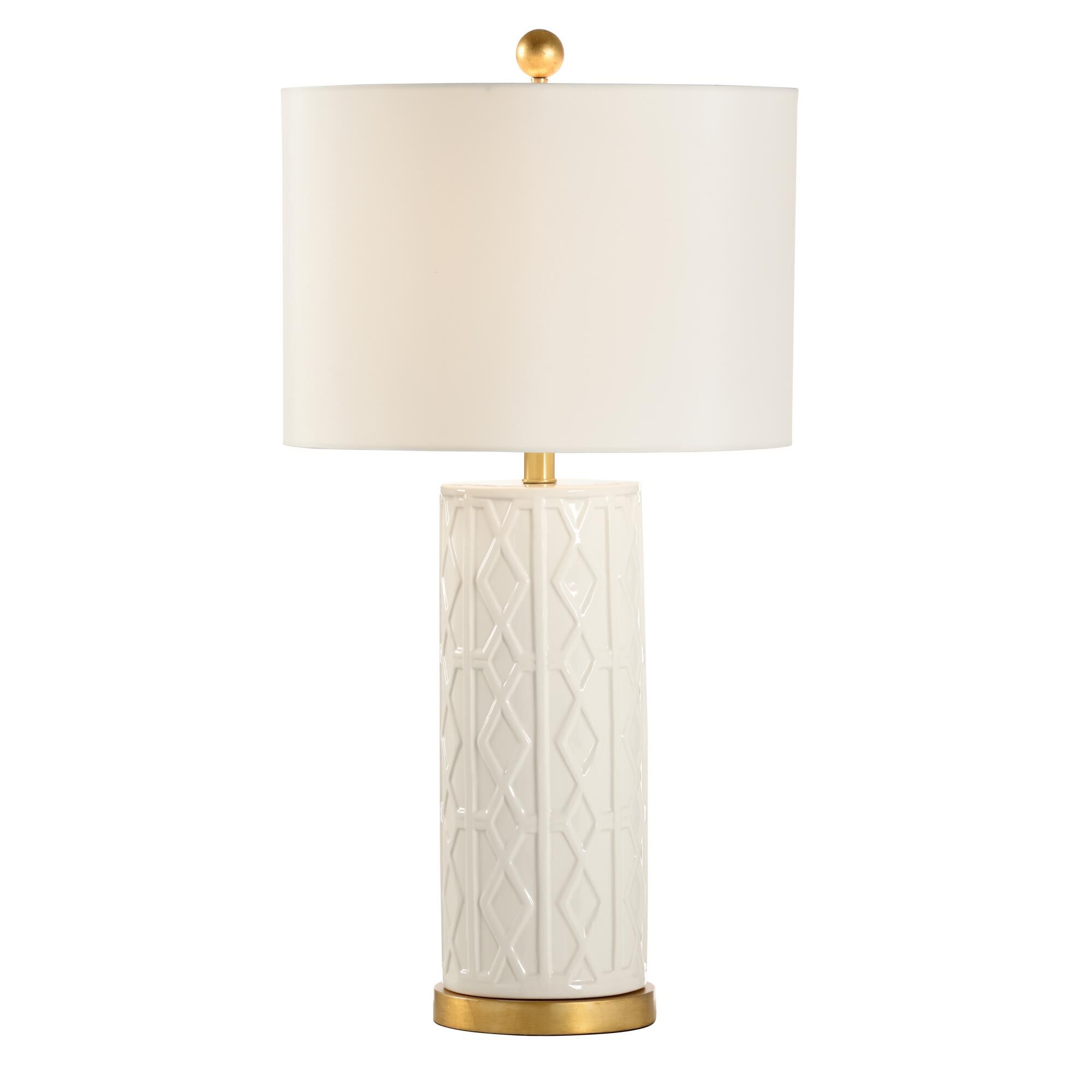Shown in White Glaze/Antique Gold Leaf finish and Off White shade