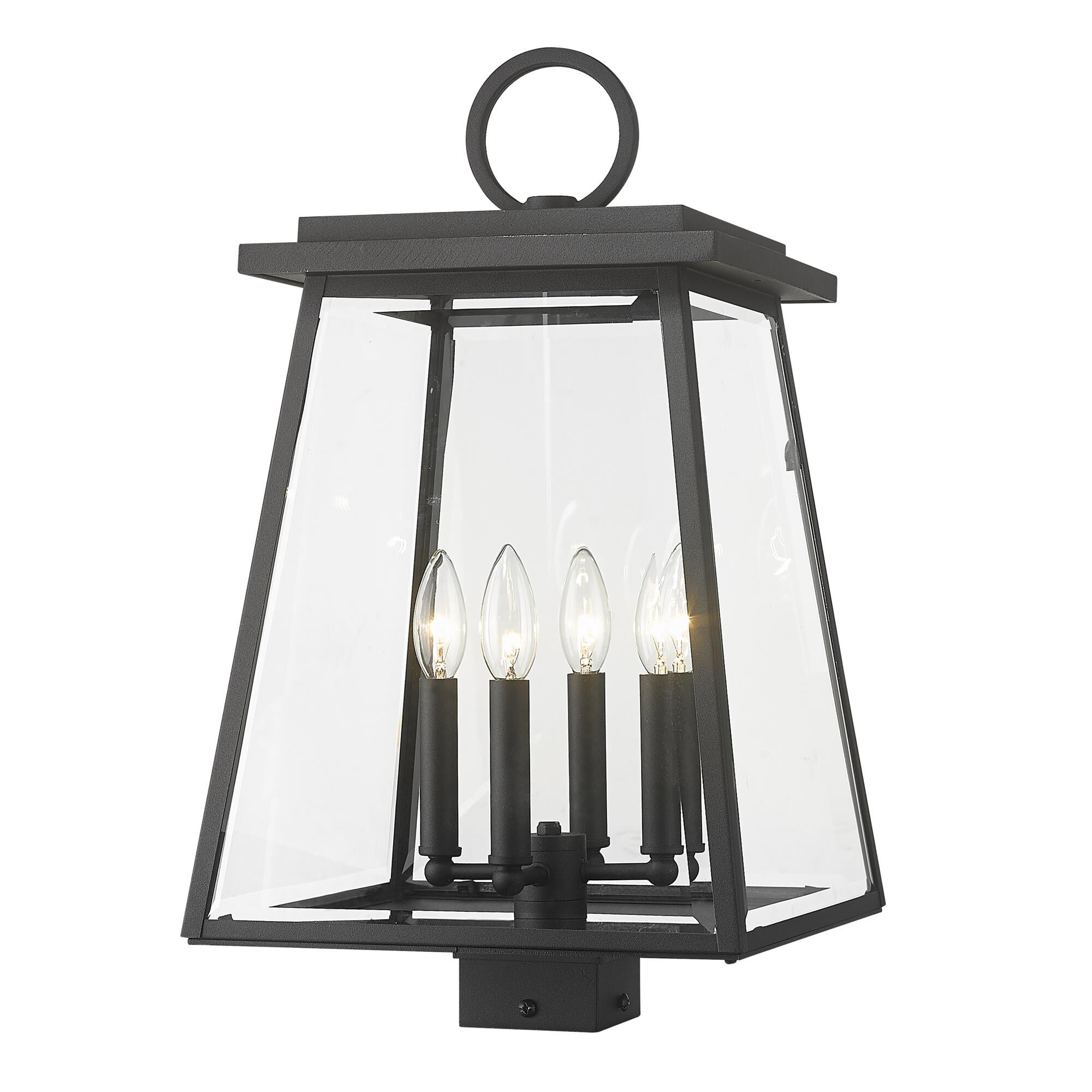 Shown in Black finish and Clear Beveled glass