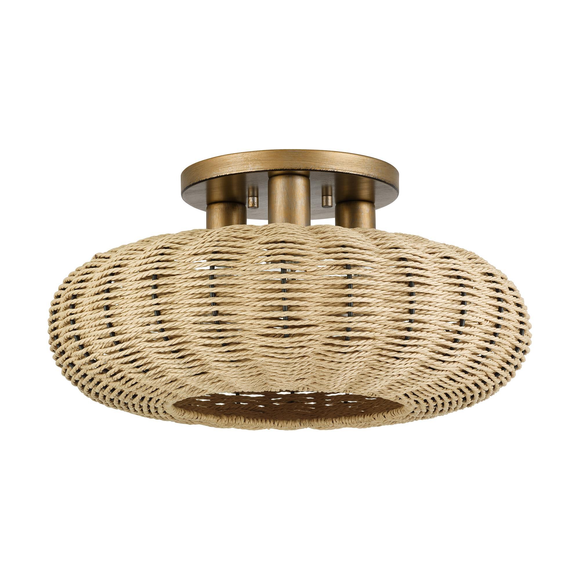 Shown in Antique Gold Leaf finish and Hand-Woven French Beige Paper Rope shade