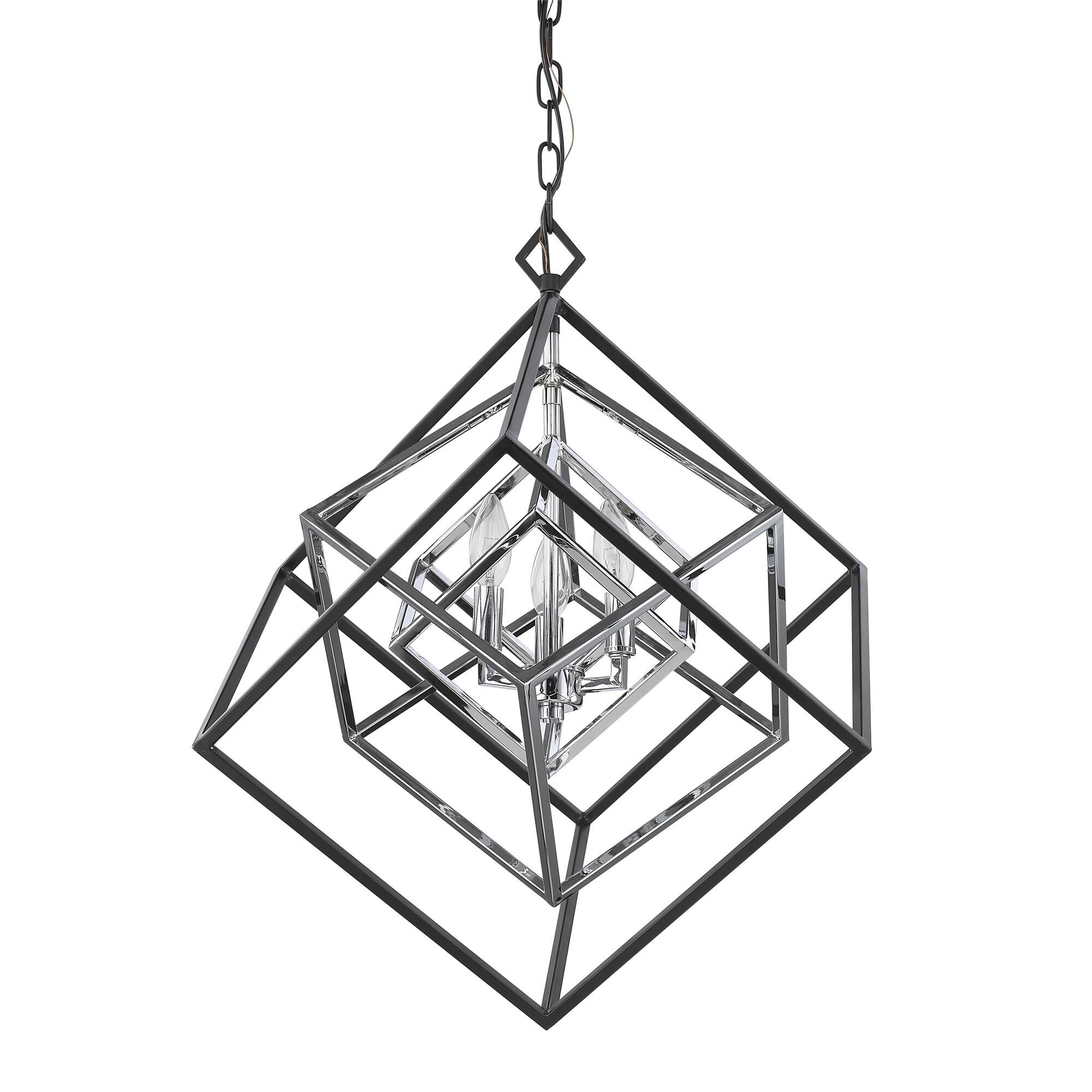 Shown in Chrome + Matte Black finish and --- glass and --- shade
