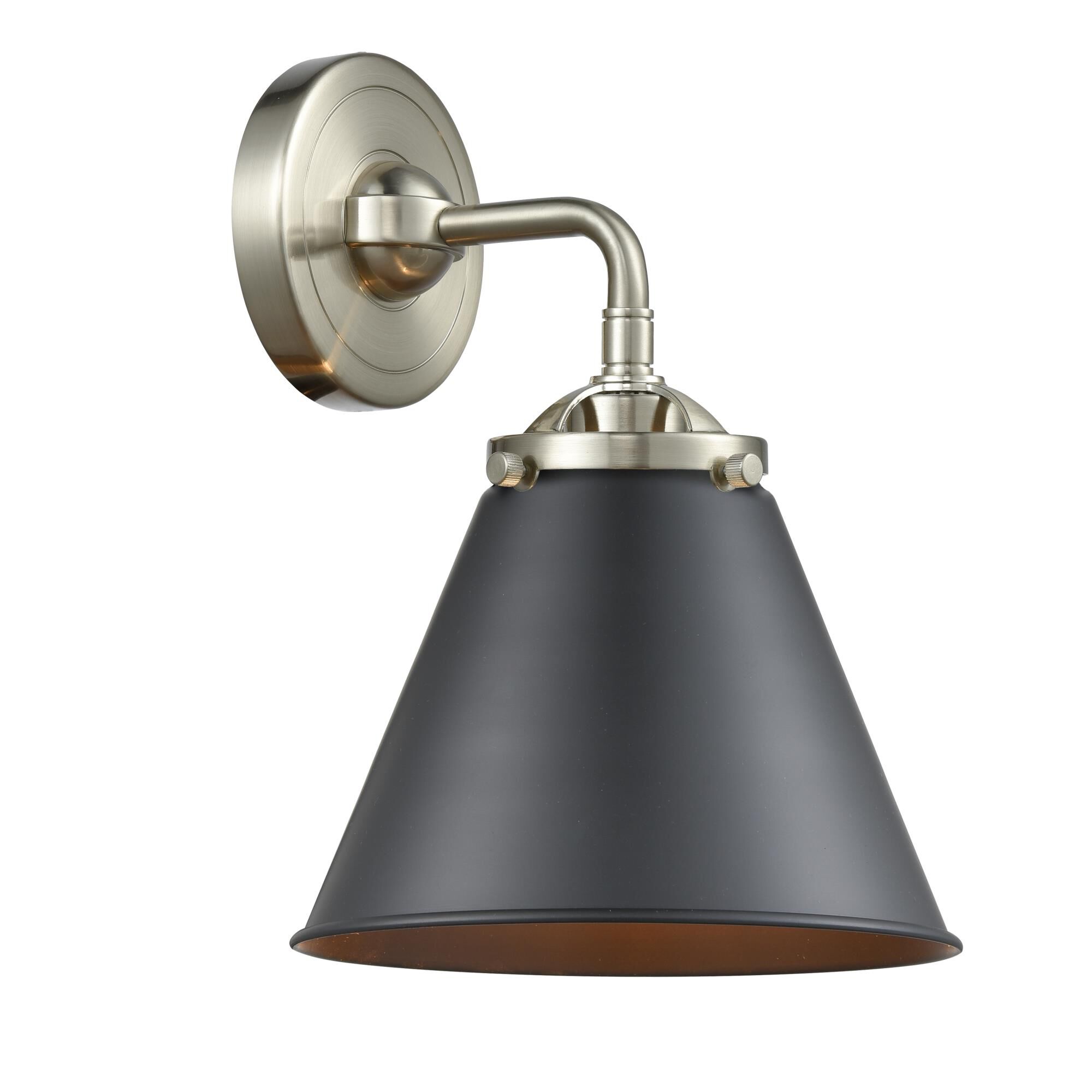 Shown in Brushed Satin Nickel finish and Metal - Matte Black shade