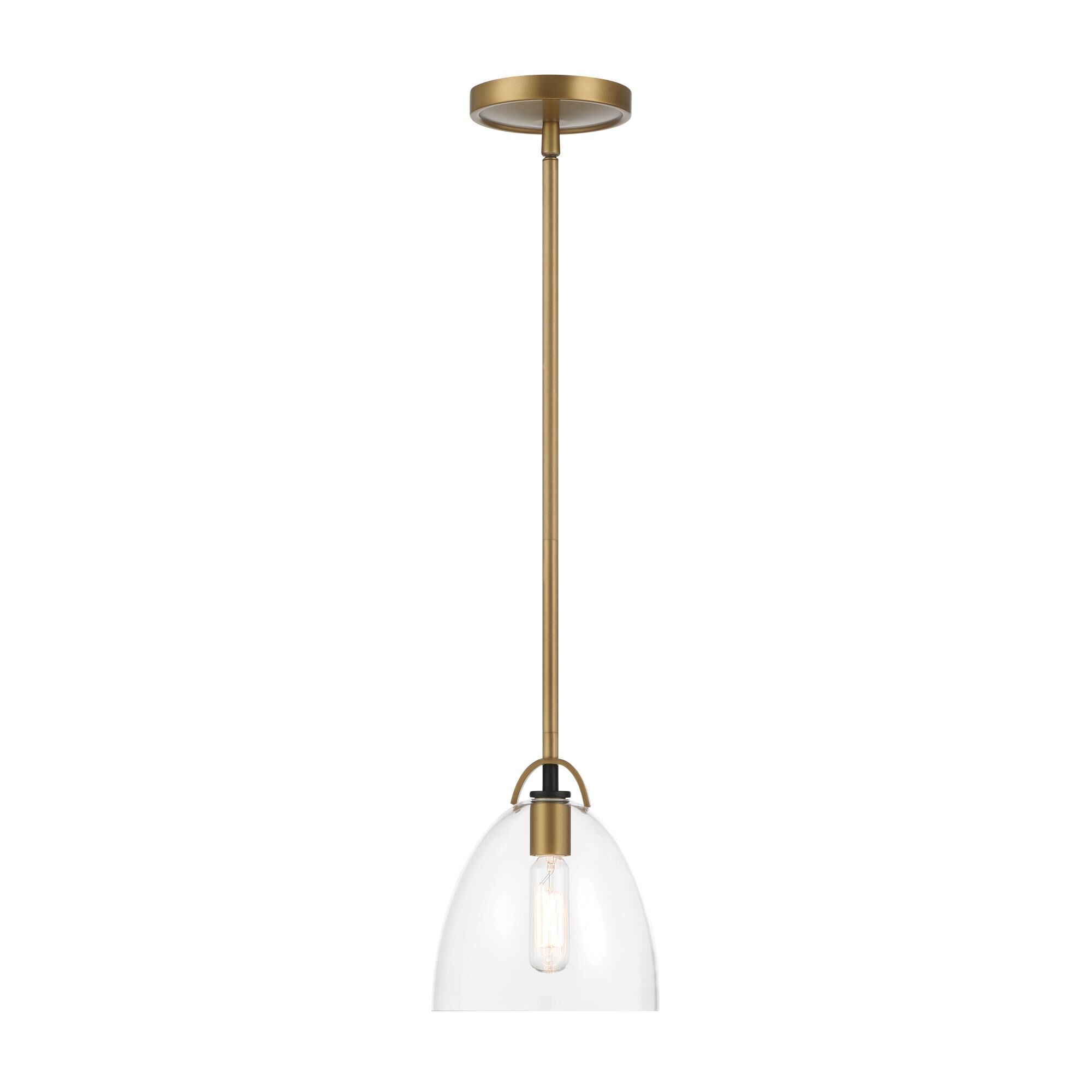 Shown in Legacy Brass & Matte Coal finish and Clear glass and Glass shade
