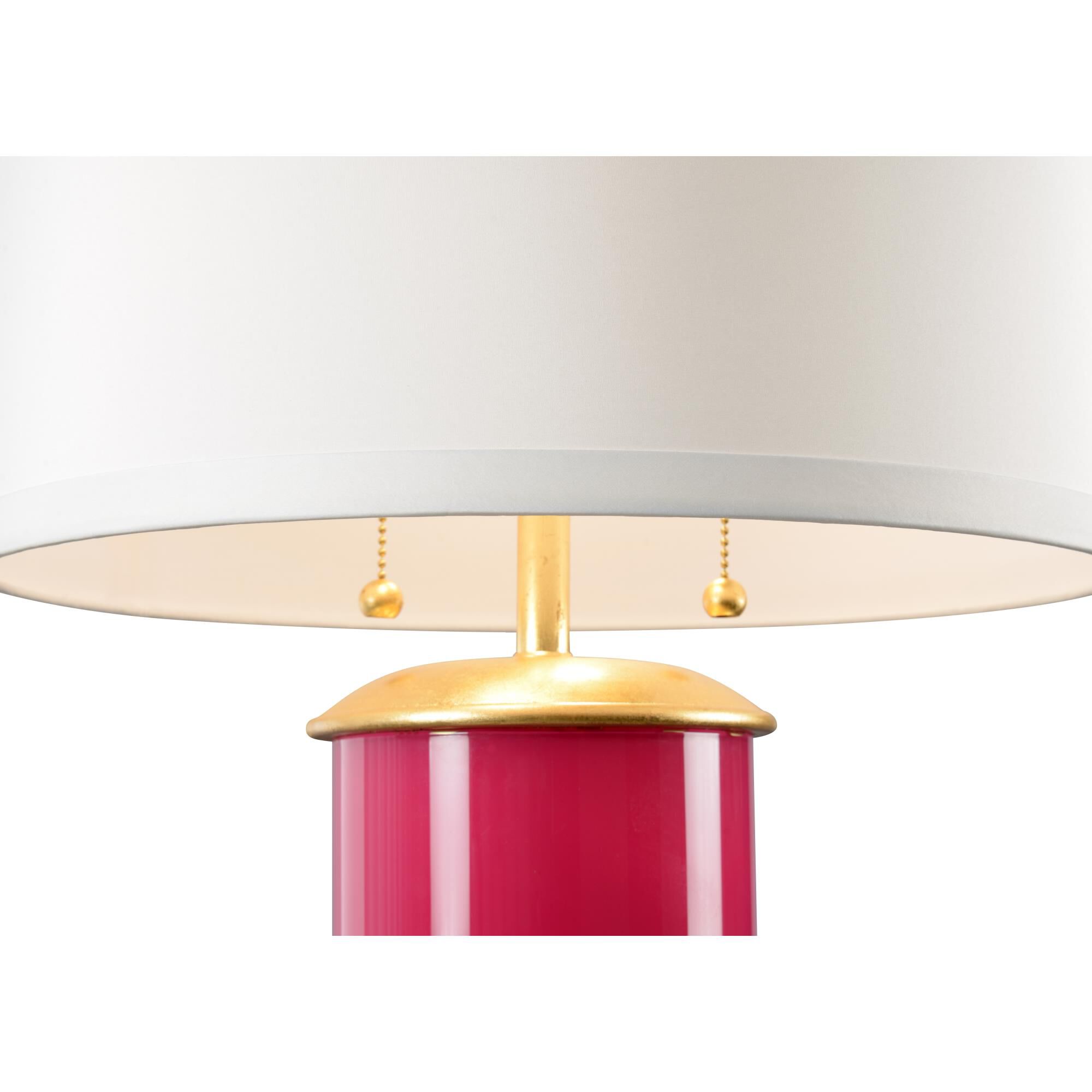 Shown in Fuchsia and Gold Leaf finish and Off White Silk shade