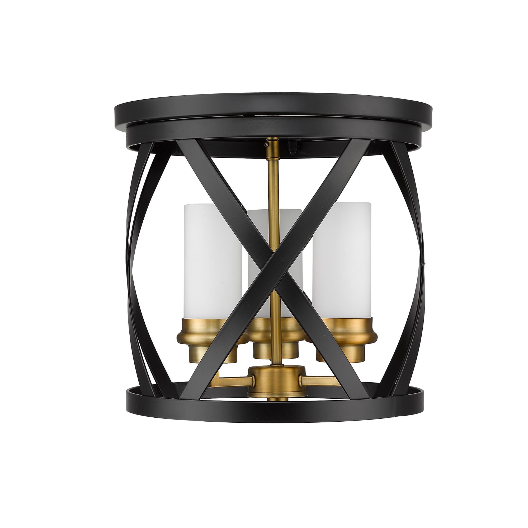 Shown in Matte Black + Olde Brass finish and Glass shade