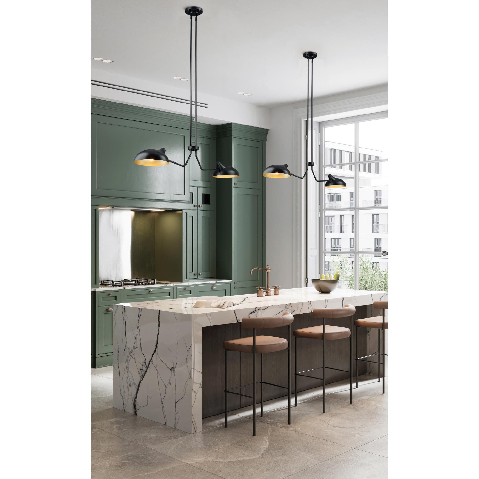 Shown in Matte Black finish and Matte Black Outer and Gold Inner Steel shade