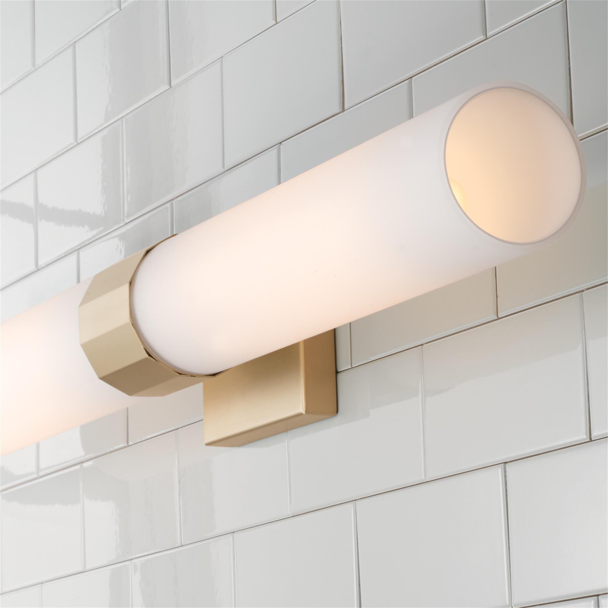 Shown in Soft Gold finish and Soft White glass