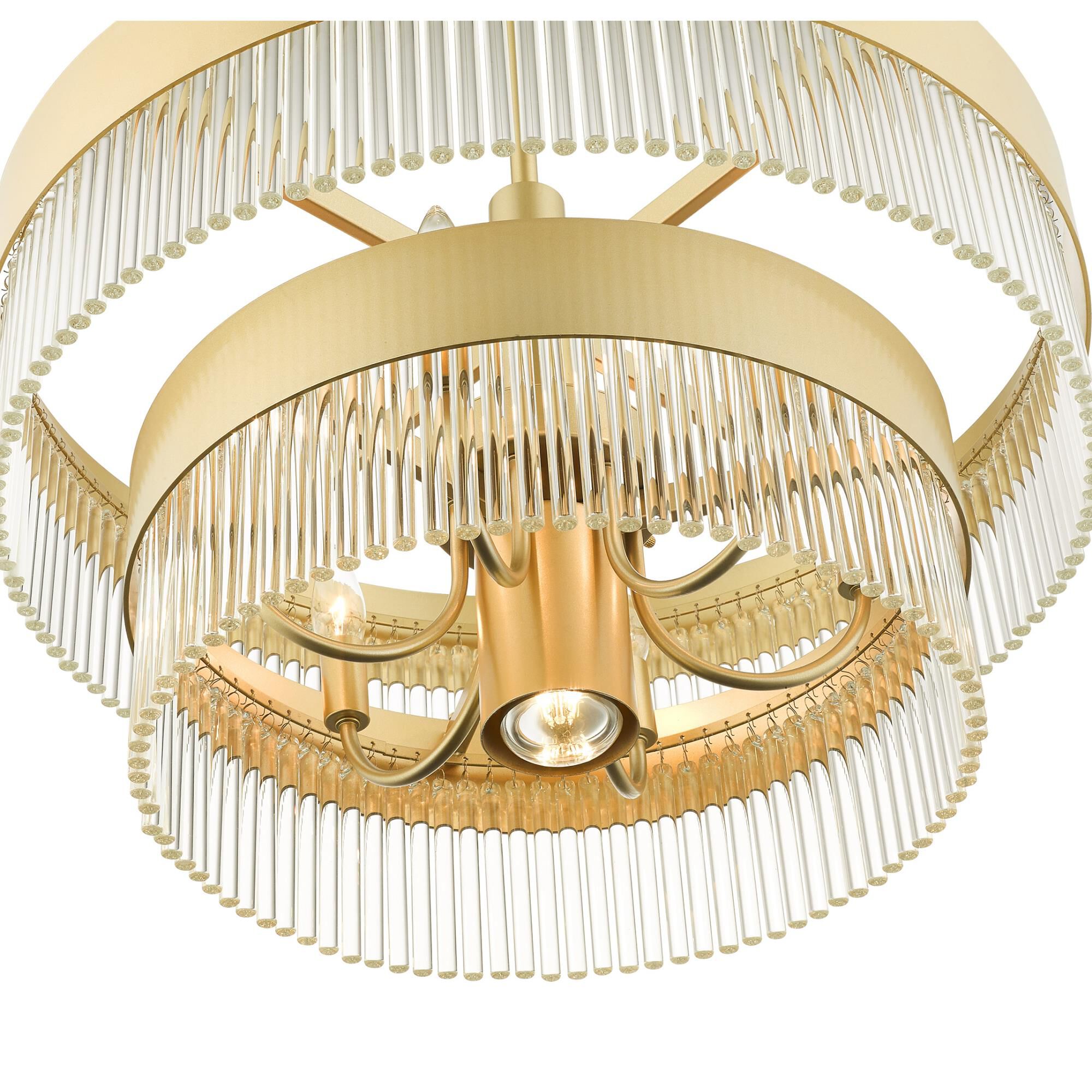 Shown in Soft Gold finish and Soft Gold Drum Shade With Clear Crystal Rods glass and Soft Gold Drum  With Clear Crystal Rods shade