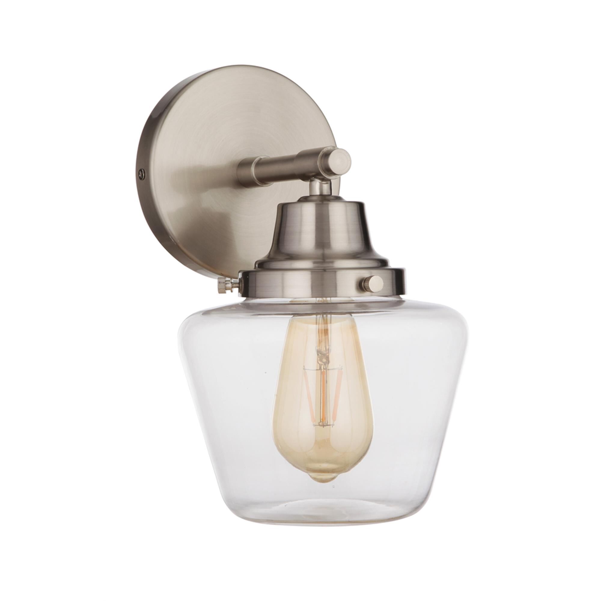 Shown in Brushed Polished Nickel finish and Clear glass and Glass shade