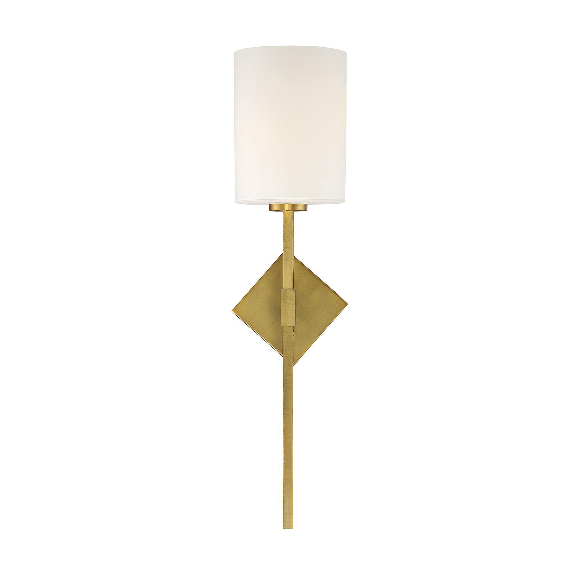 Shown in Warm Brass finish and White Opal glass