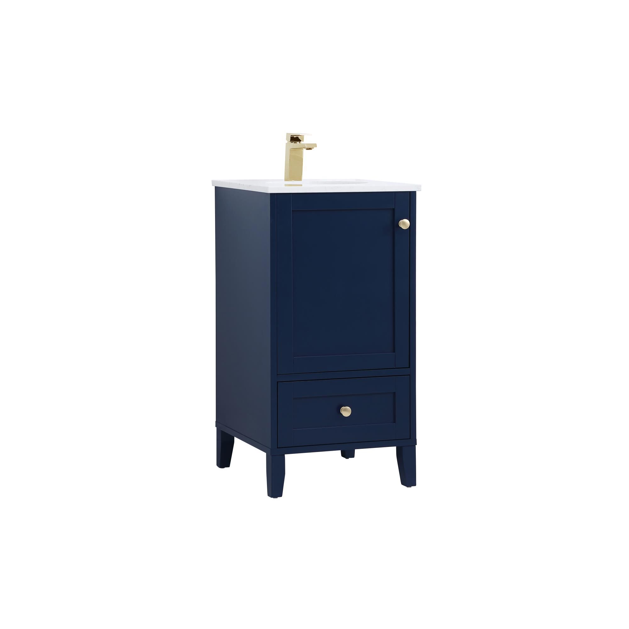 Shown in Blue And Gold With Calacatta Quartz finish