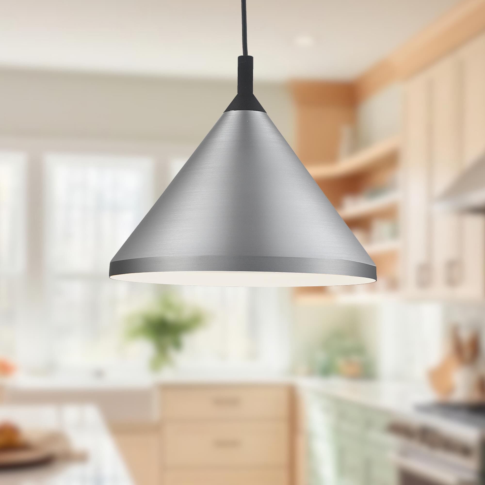 Shown in Brushed Nickel - Black finish and Aluminium shade