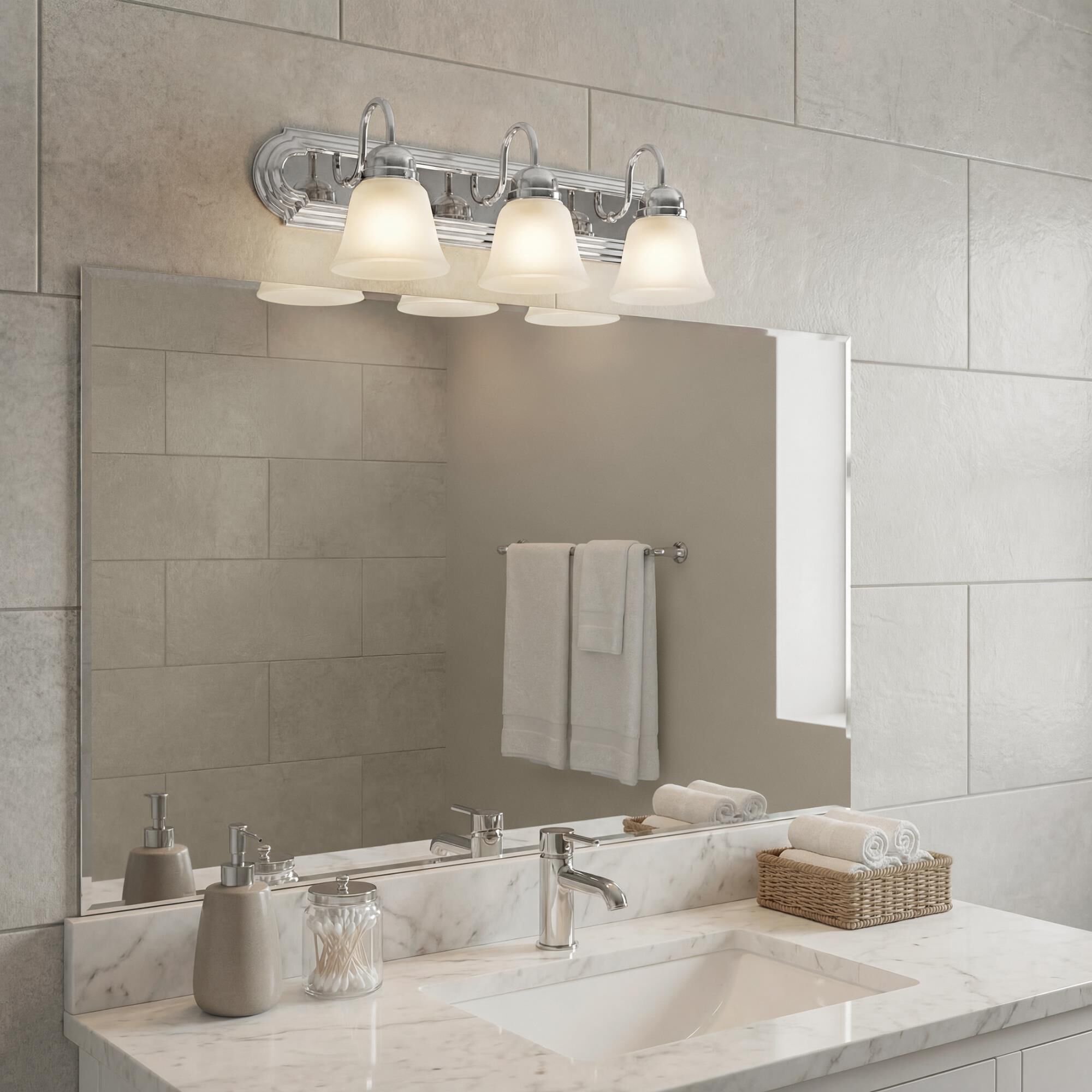 Shown in Chrome finish and Satin Etched glass