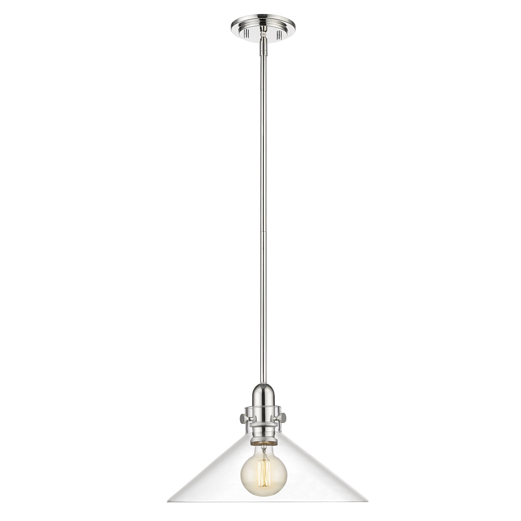 Shown in Polished Nickel finish and Clear Glass shade