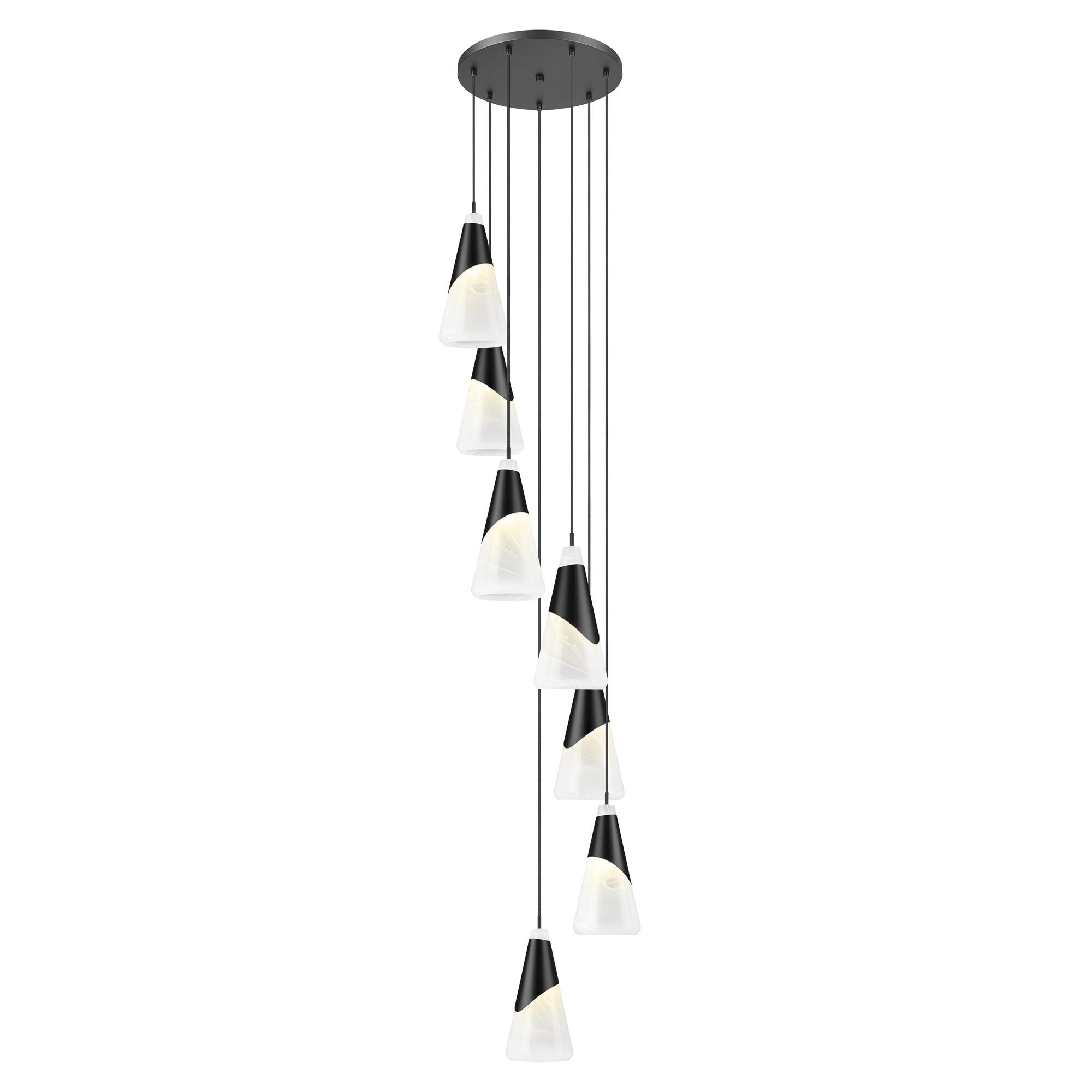 Shown in Matte Black finish and White Swirl glass and White Swirl shade