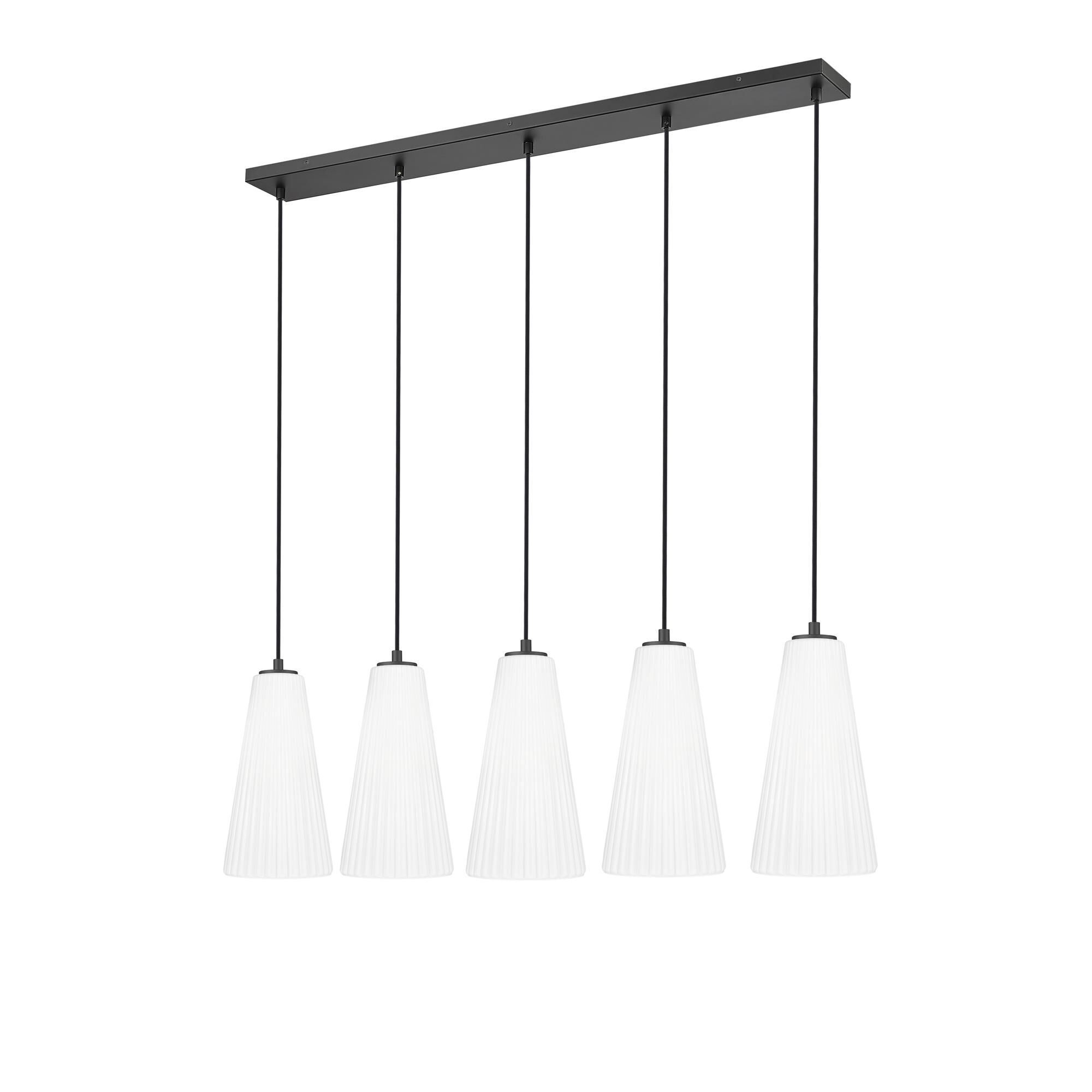 Shown in Matte Black finish and White glass and White shade