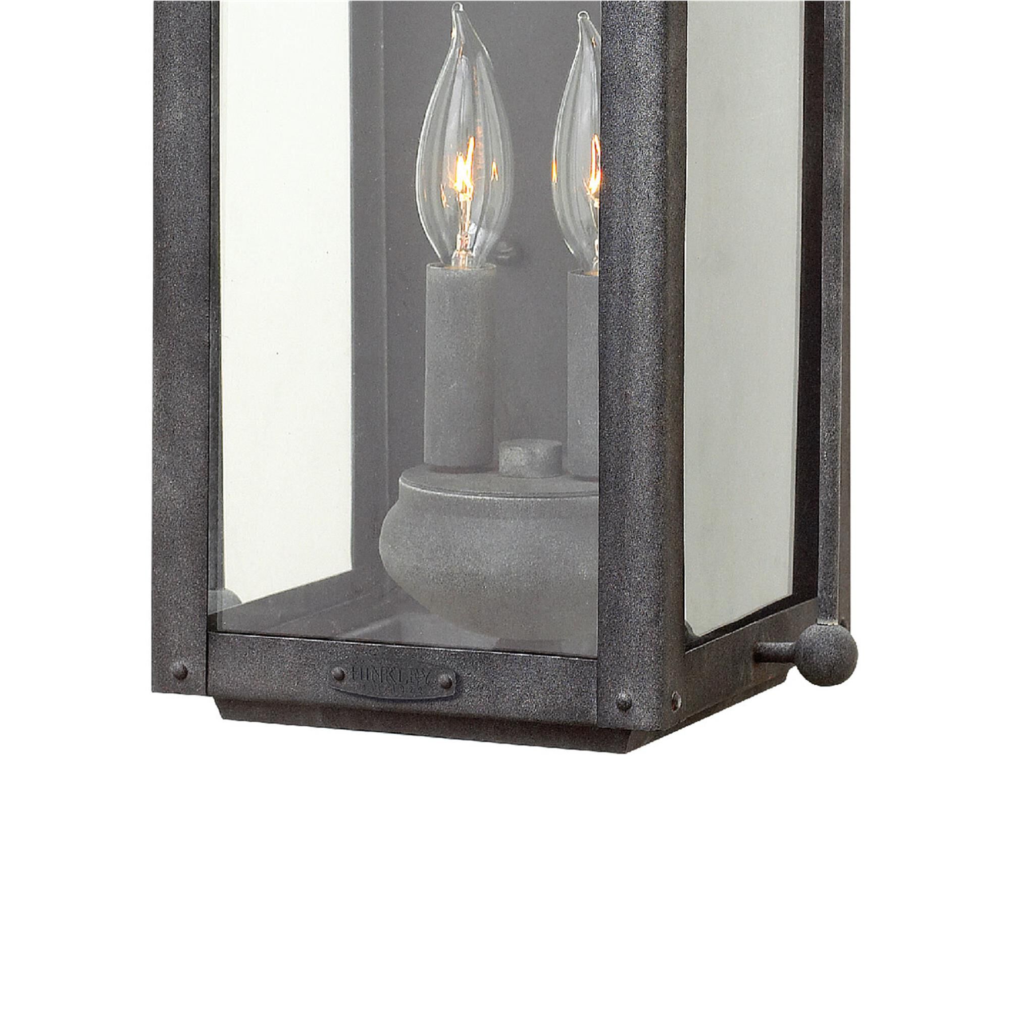 Shown in Aged Zinc finish and Clear glass