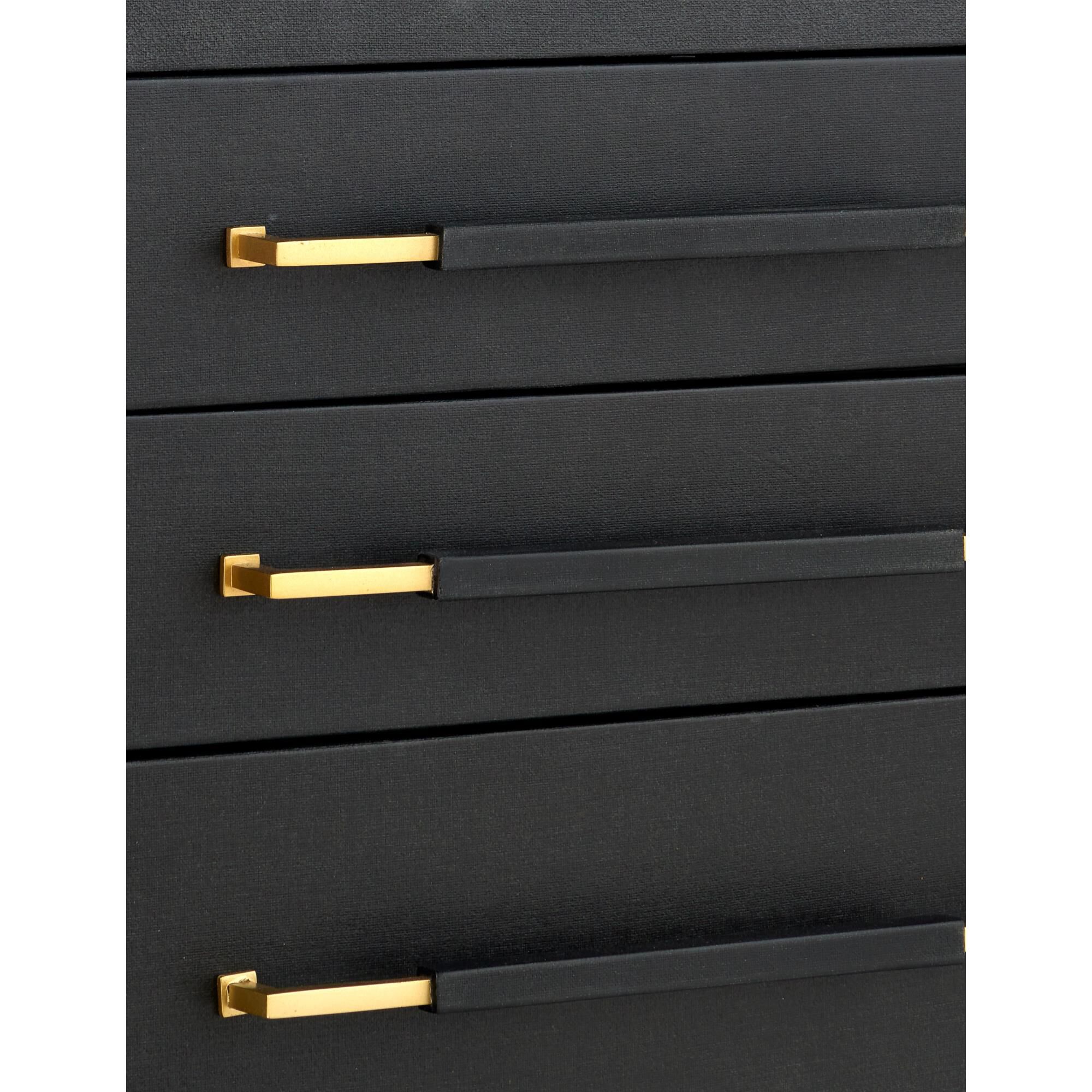 Shown in Lacquered Black Linen, Champagne and Black finish