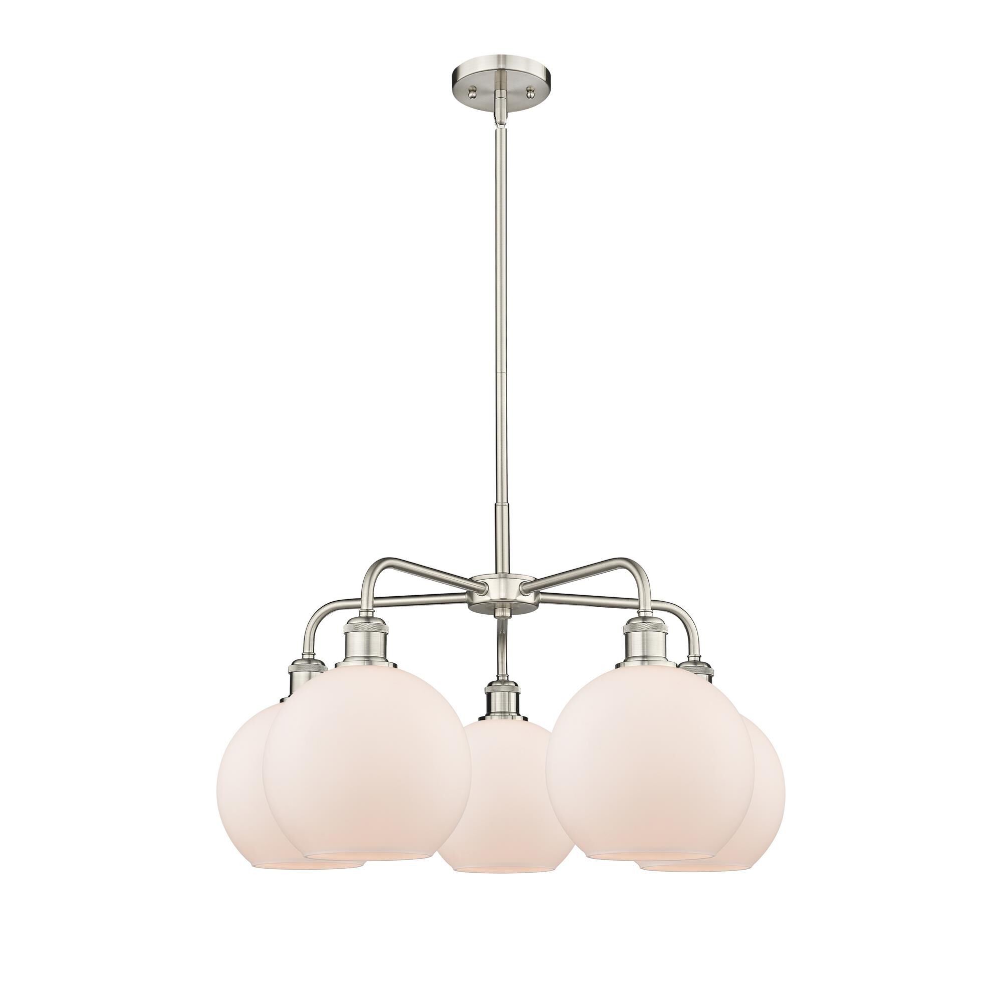 Shown in Satin Nickel finish and Matte White glass
