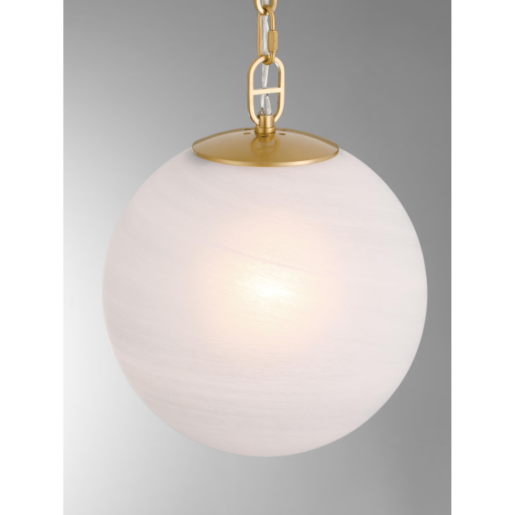 Shown in Legacy Brass finish and White glass and Etched Alabaster shade
