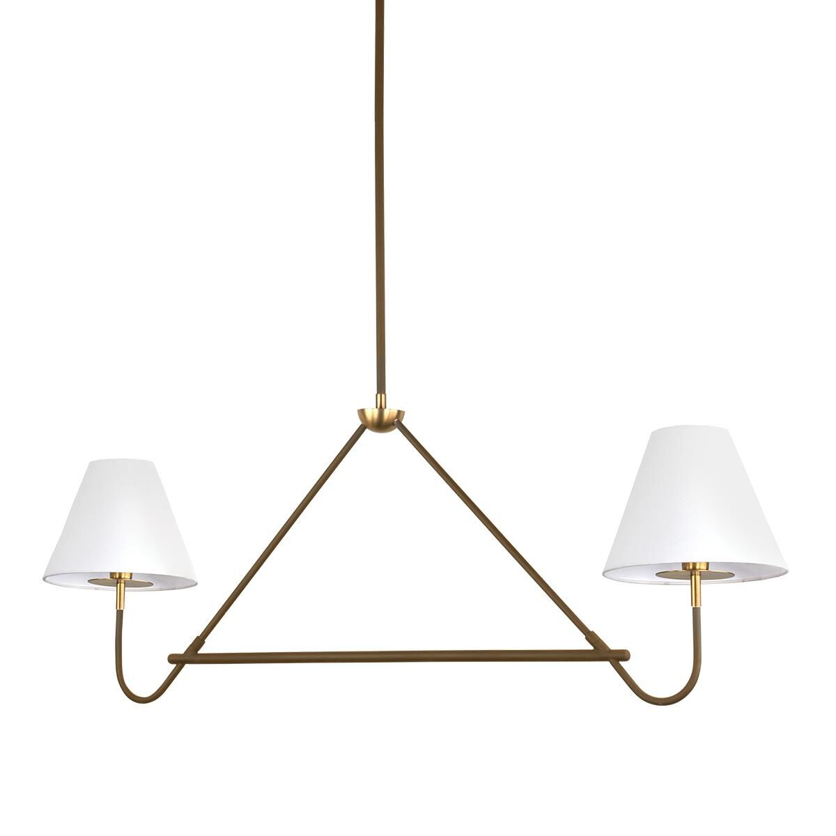 Shown in Aged Brass and Bronze finish and White Linen shade