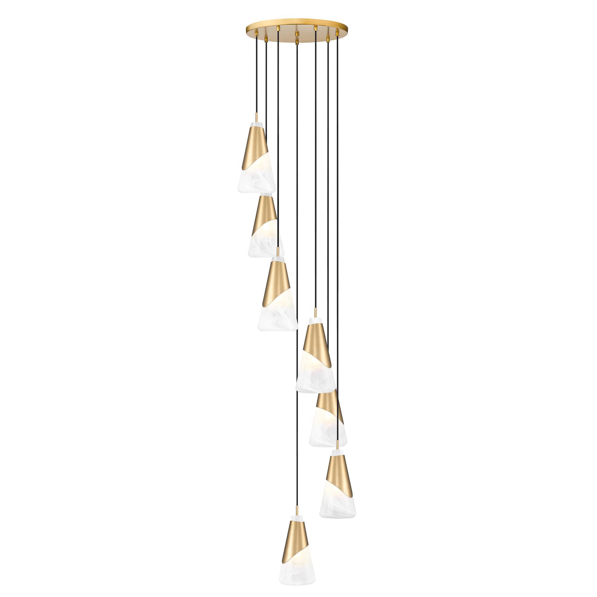 Shown in Modern Gold finish and White Swirl glass and White Swirl shade