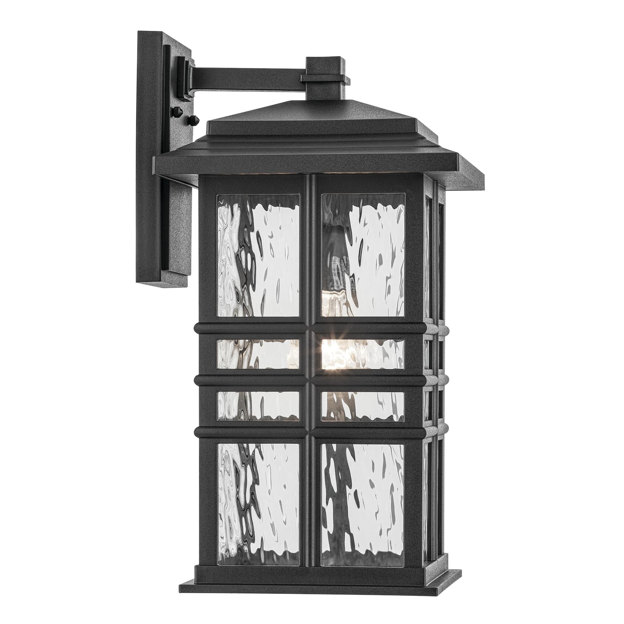 Shown in Textured Black finish and Clear Hammered glass