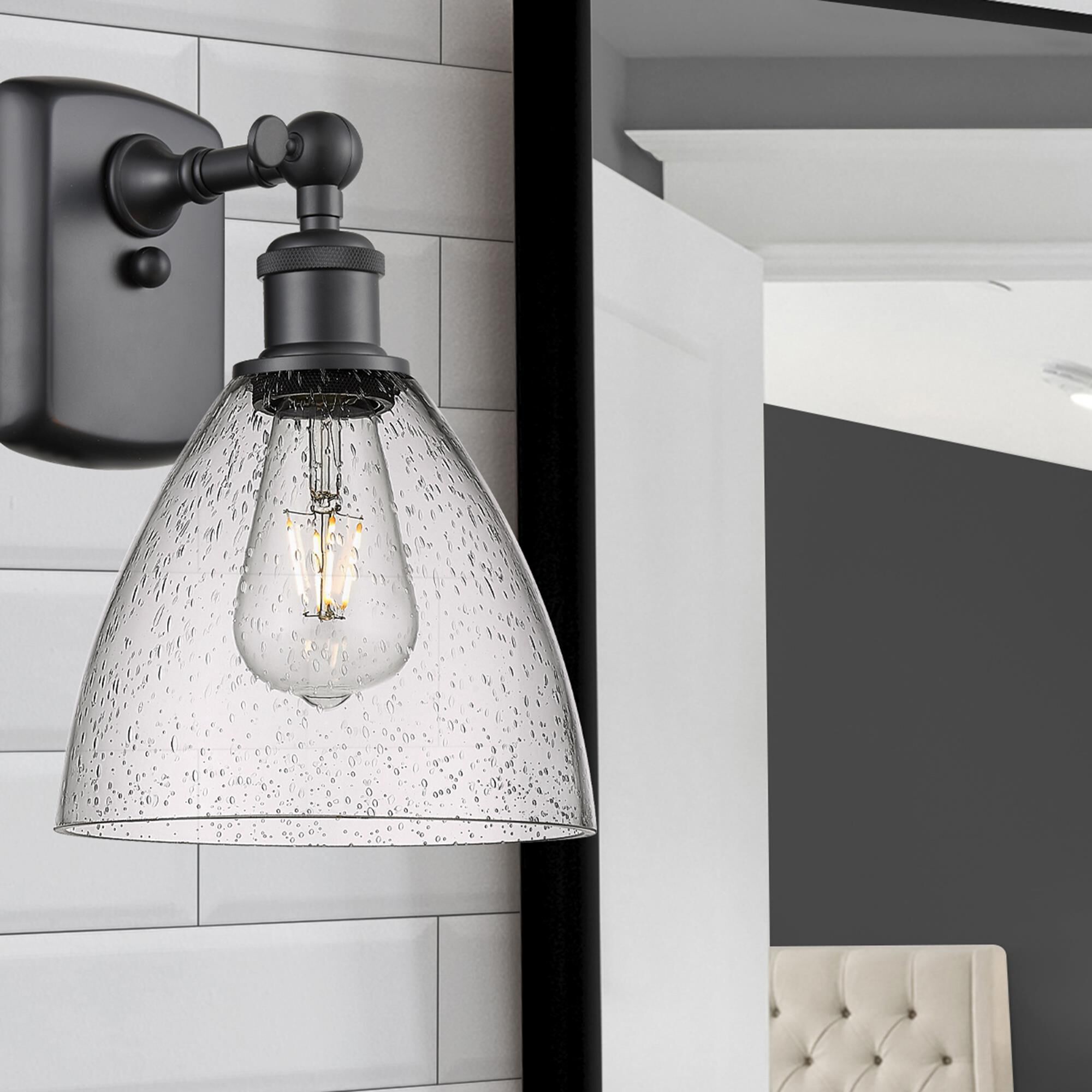 Shown in Matte Black finish and Seedy Ballston Dome glass and No Shade shade