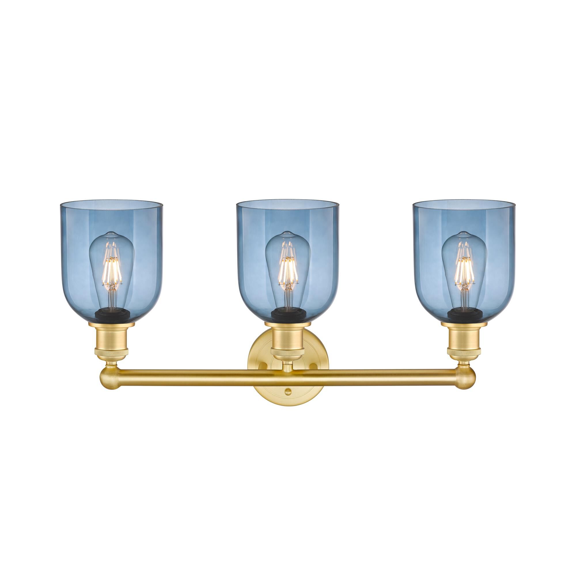 Shown in Satin Gold finish and Princess Blue glass