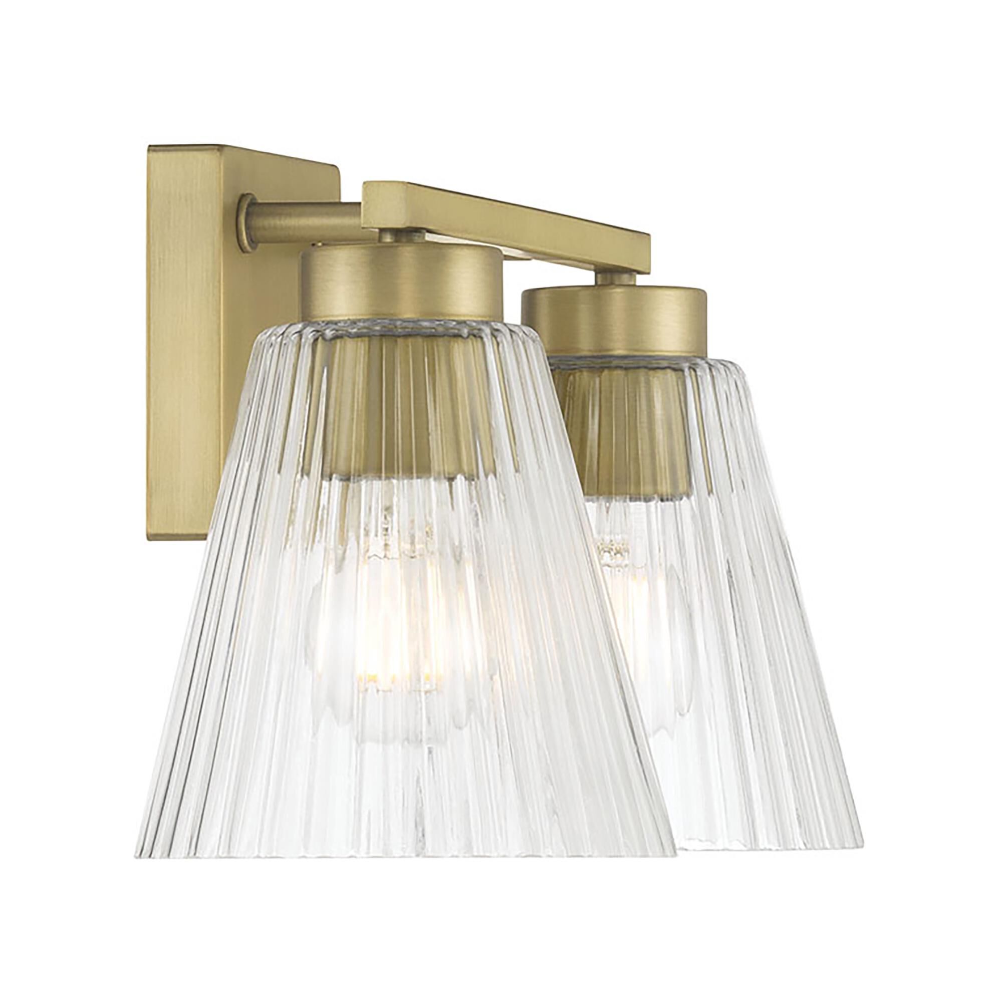 Shown in Vintage Brass finish and Clear Striated glass