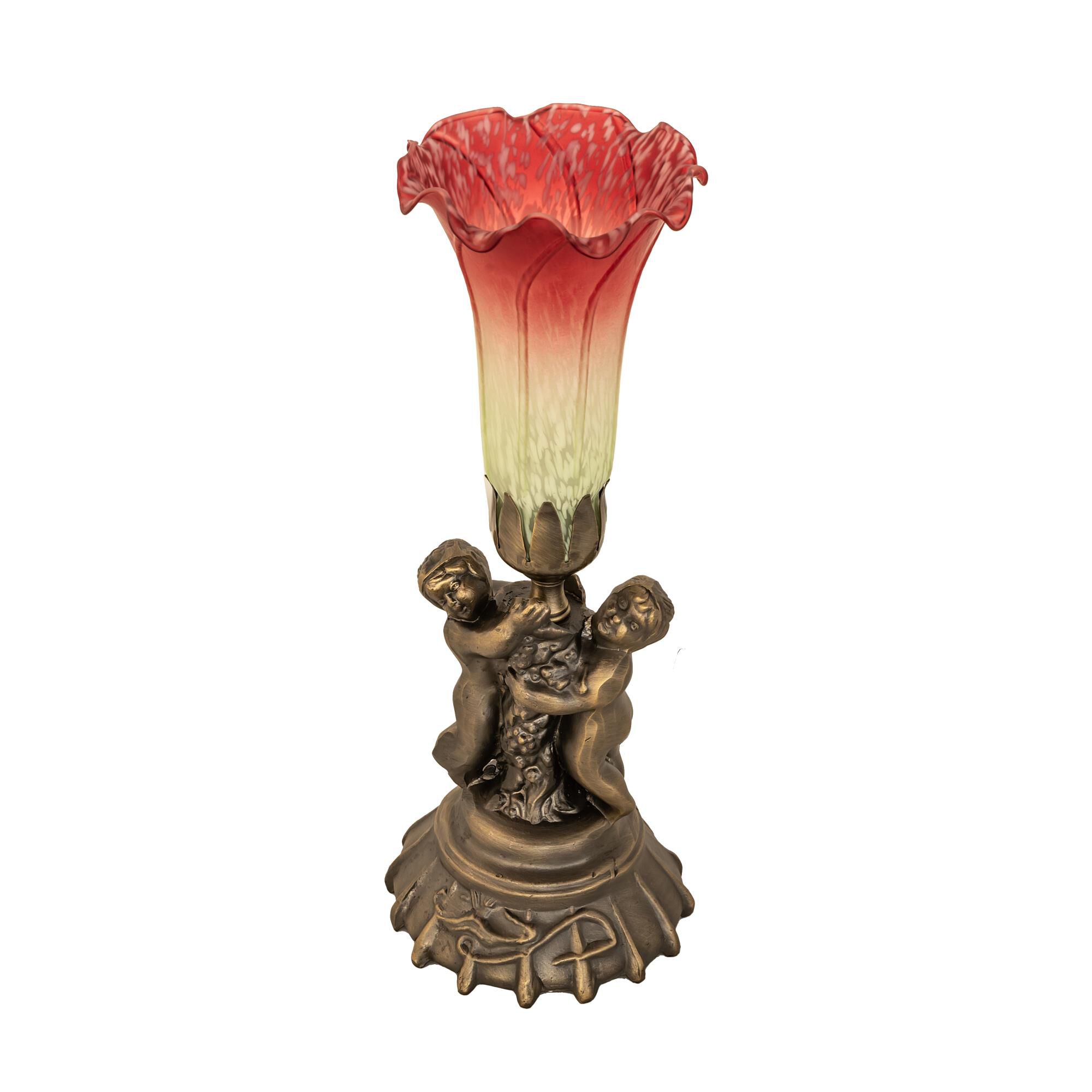 Shown in Antique Brass finish and Cranberry;Green glass