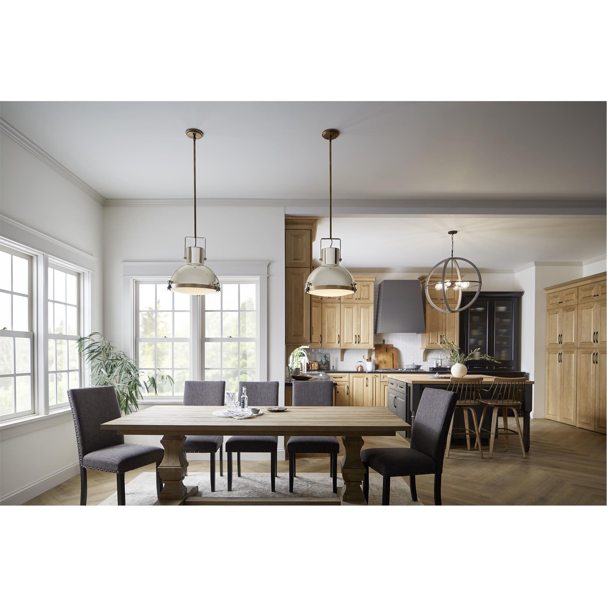 Shown in Heritage Brass finish and Etched Opal glass and Polished Nickel accent