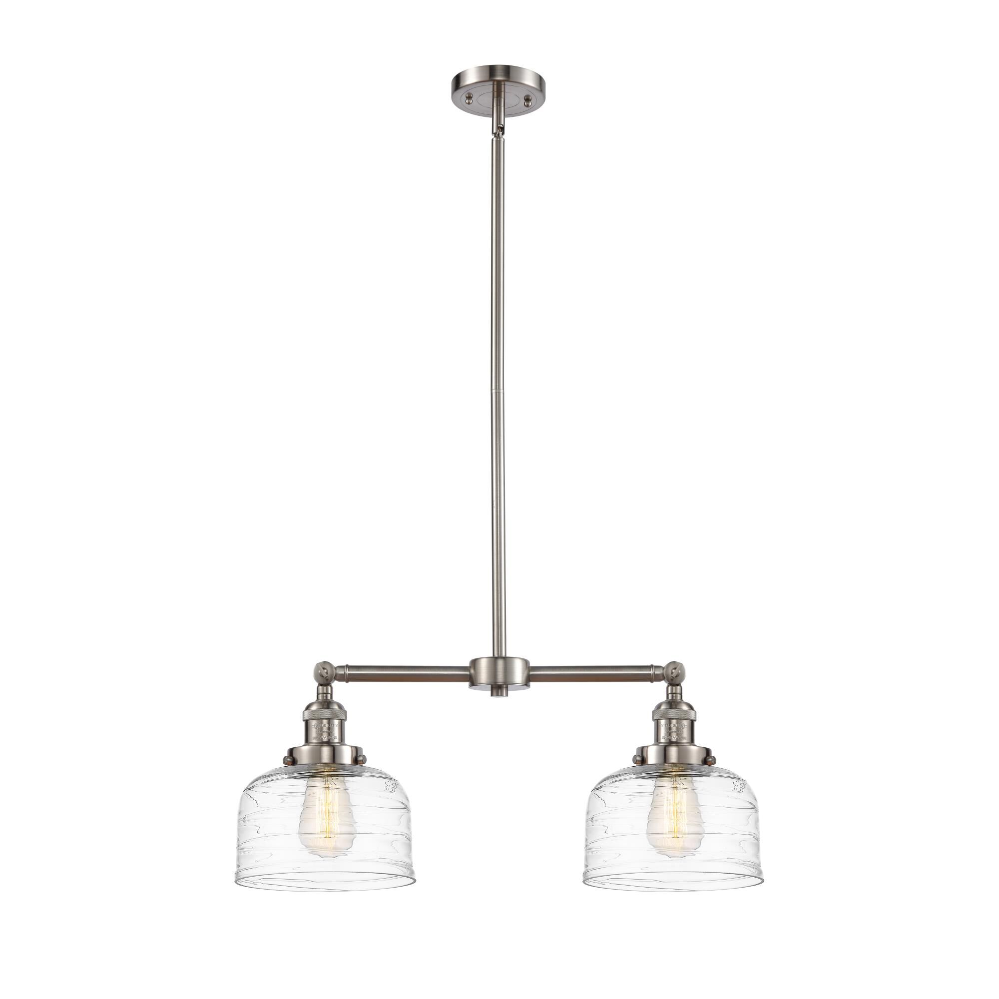 Shown in Brushed Satin Nickel finish and Clear Deco Swirl glass