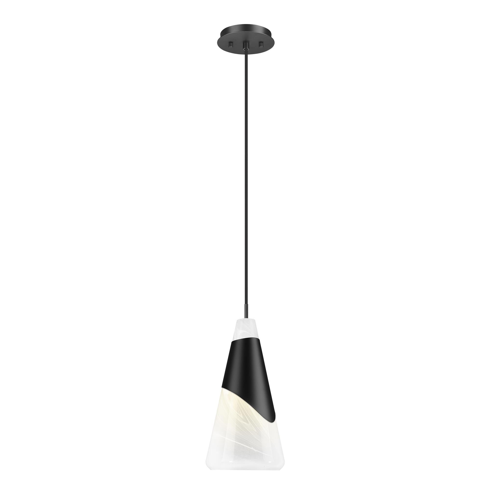 Shown in Matte Black finish and White Swirl glass and White Swirl shade
