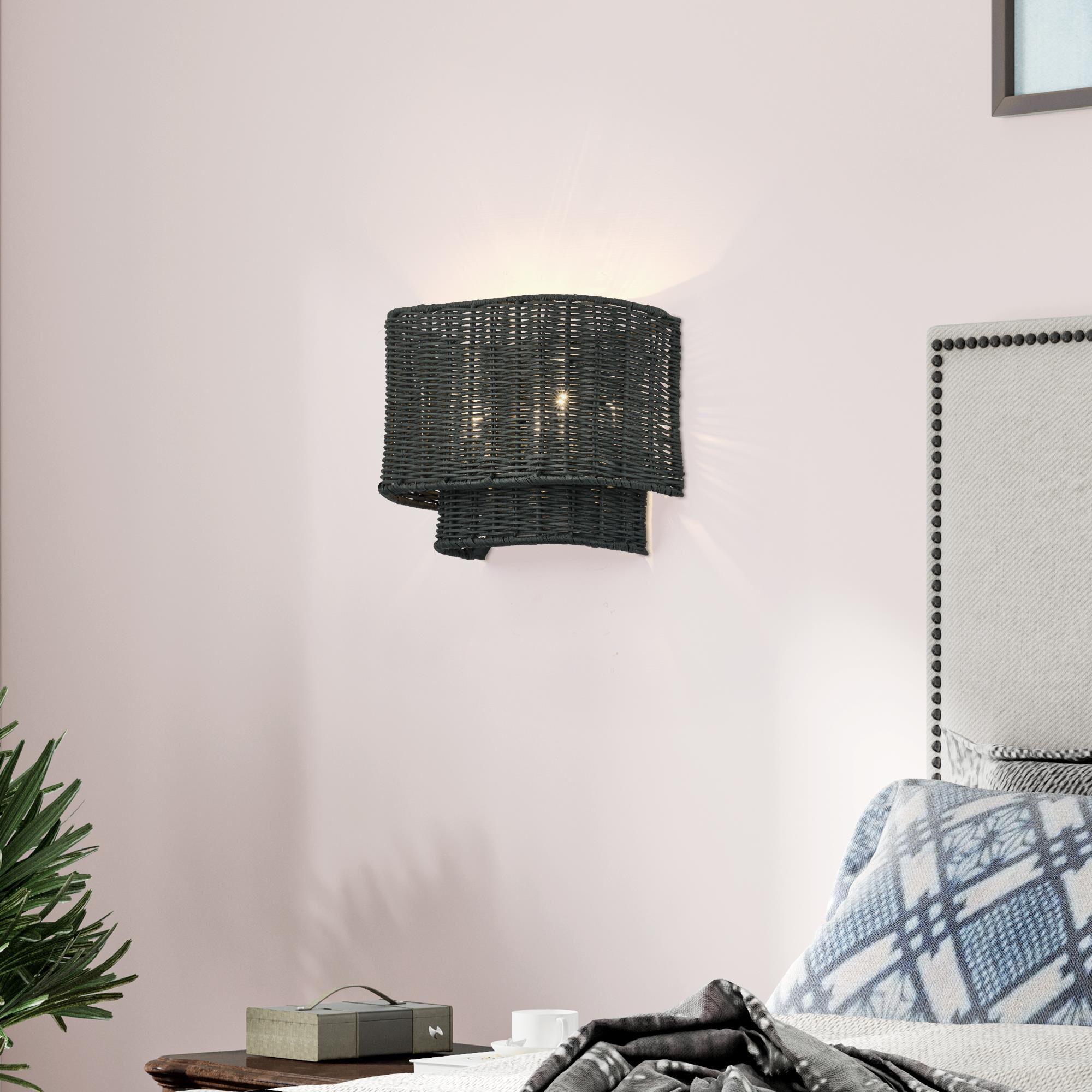 Shown in Brushed Nickel finish and Hand-Woven Charred Gray Color Rattan shade
