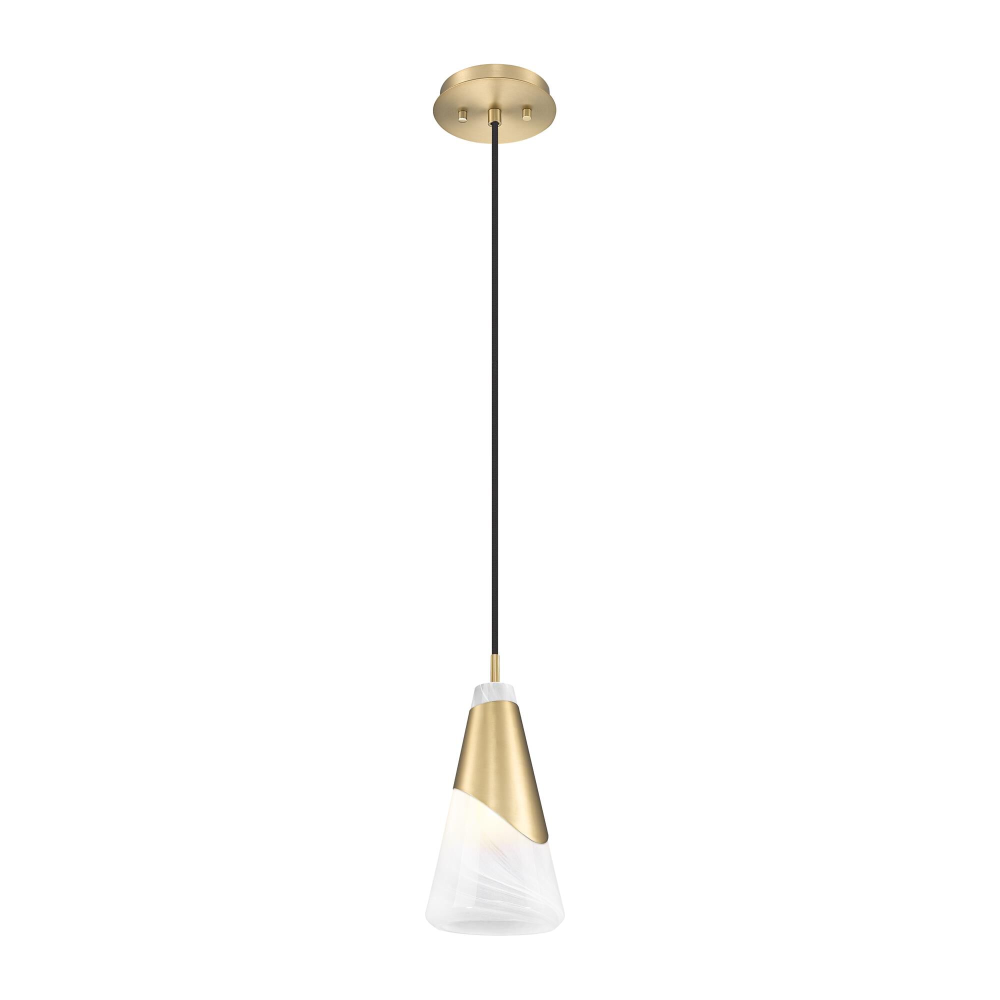 Shown in Modern Gold finish and White Swirl glass and White Swirl shade