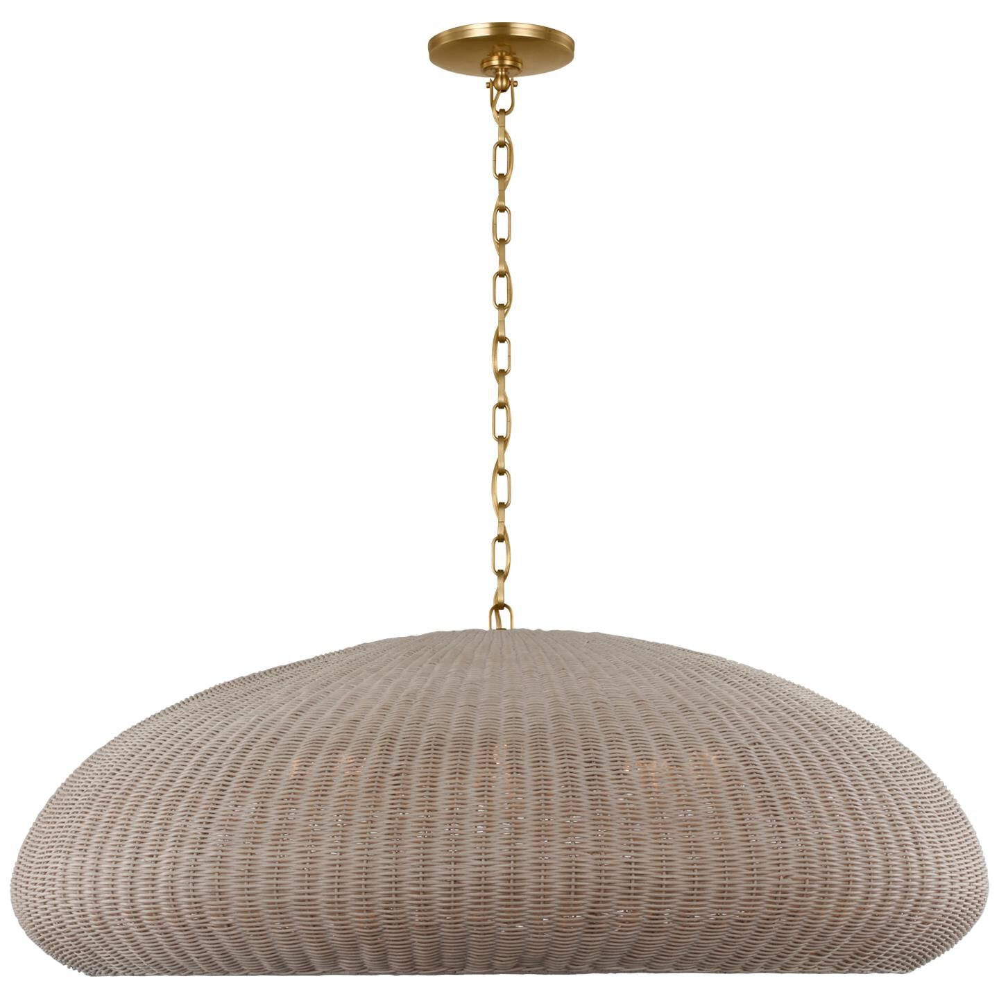 Shown in Antique-Burnished Brass finish and Ash Wicker shade