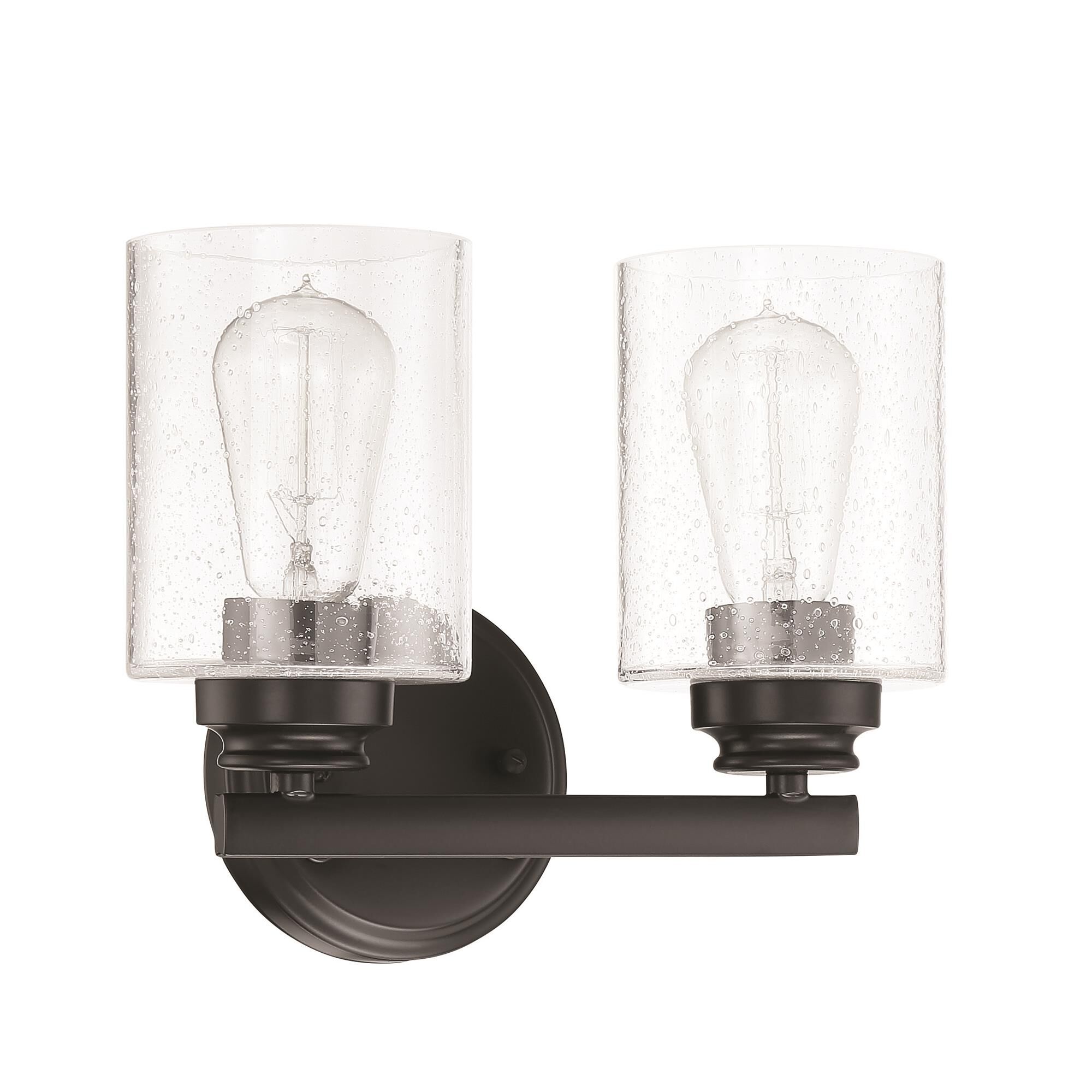 Shown in Flat Black finish and Clear Seeded glass and Glass shade