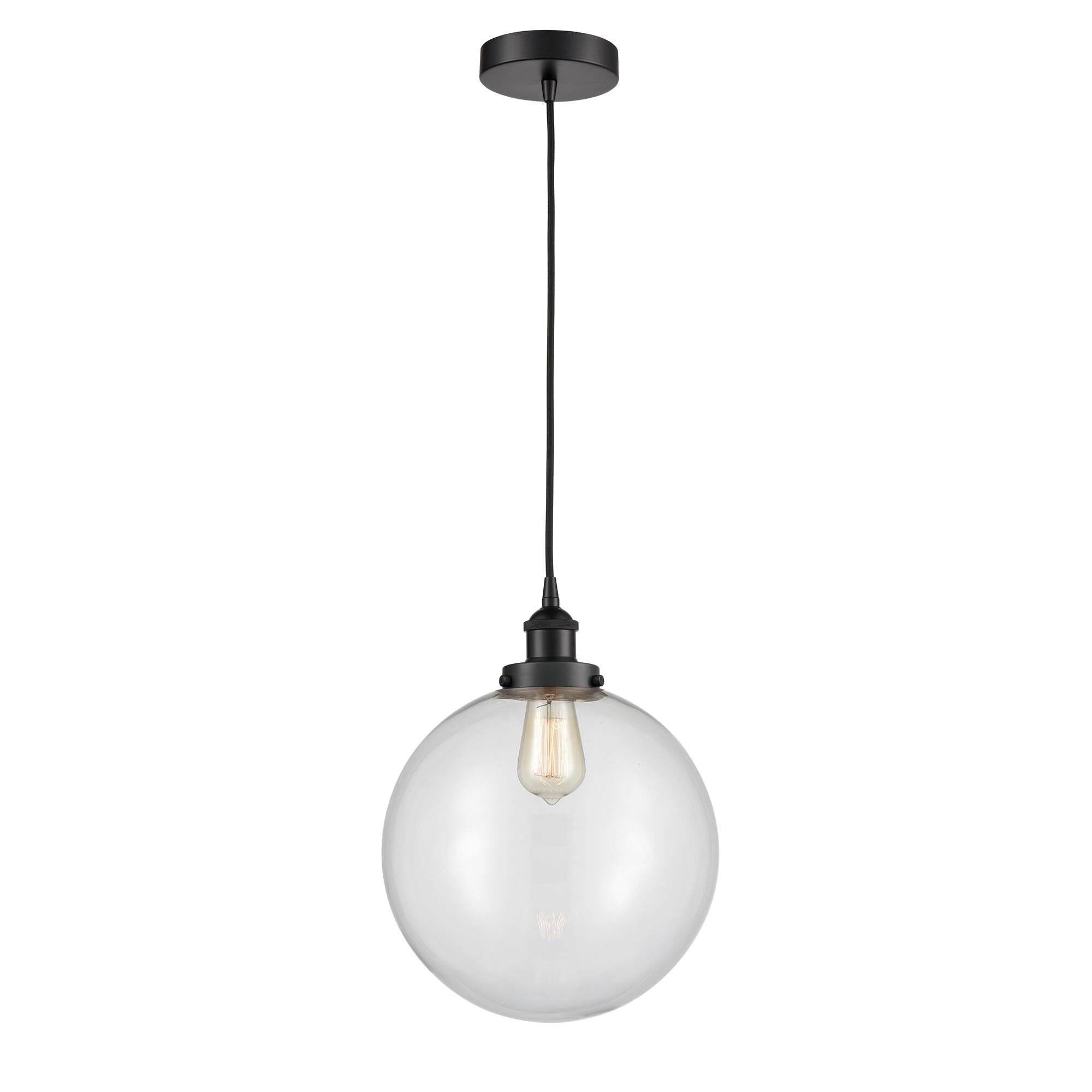 Shown in Matte Black finish and Clear Beacon glass