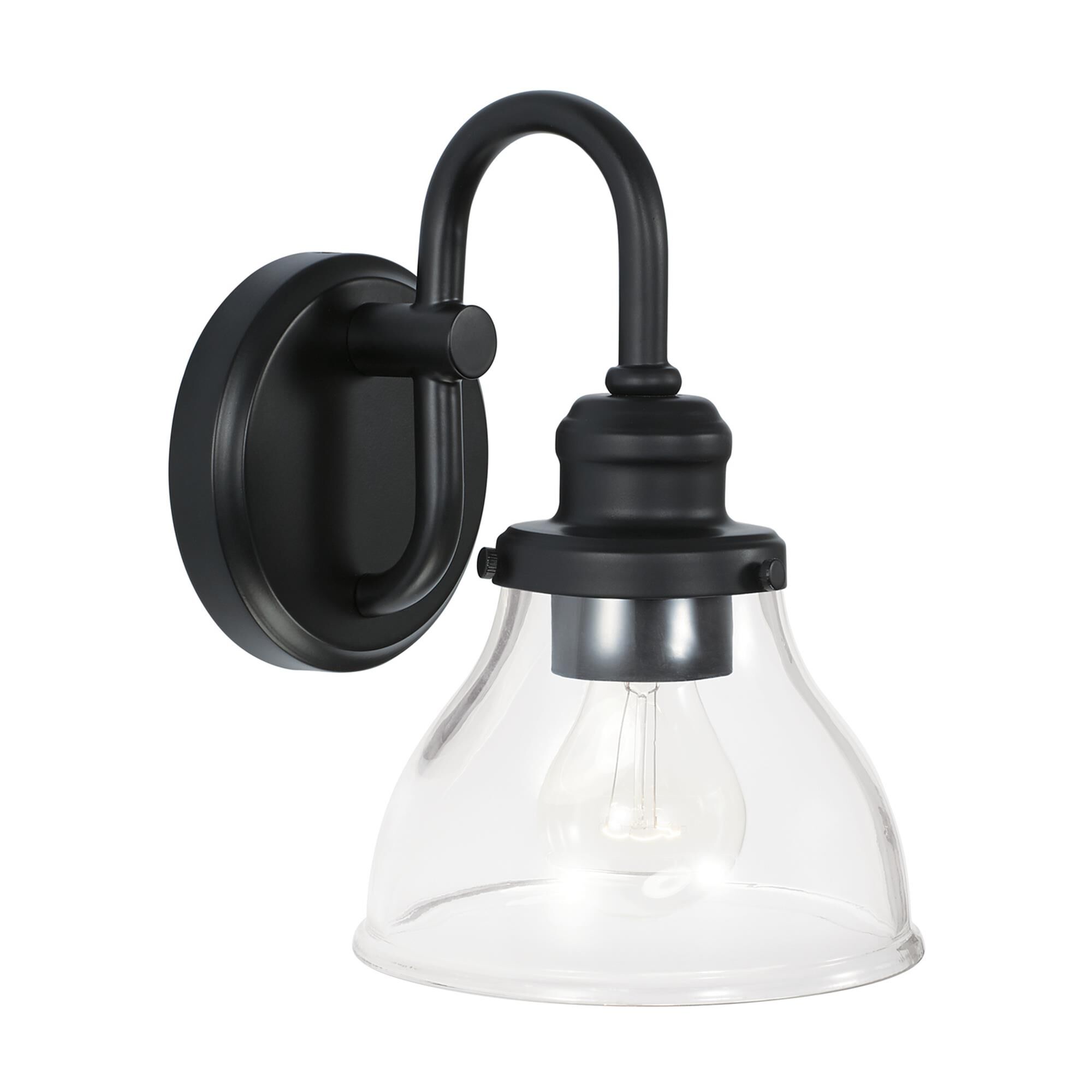 Shown in Matte Black finish and Clear glass