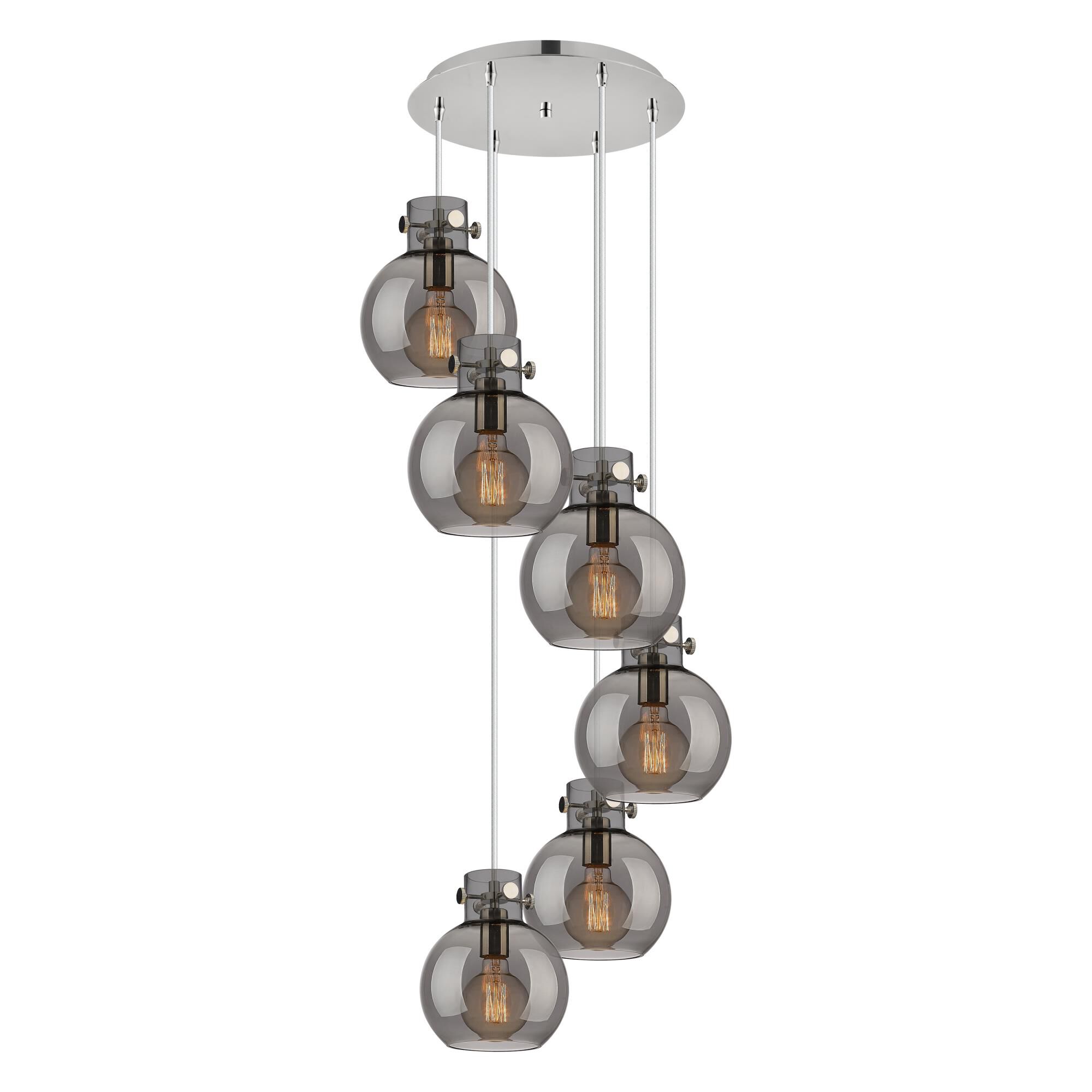 Shown in Polished Nickel finish and Light Smoke glass and Light Smoke Glass shade