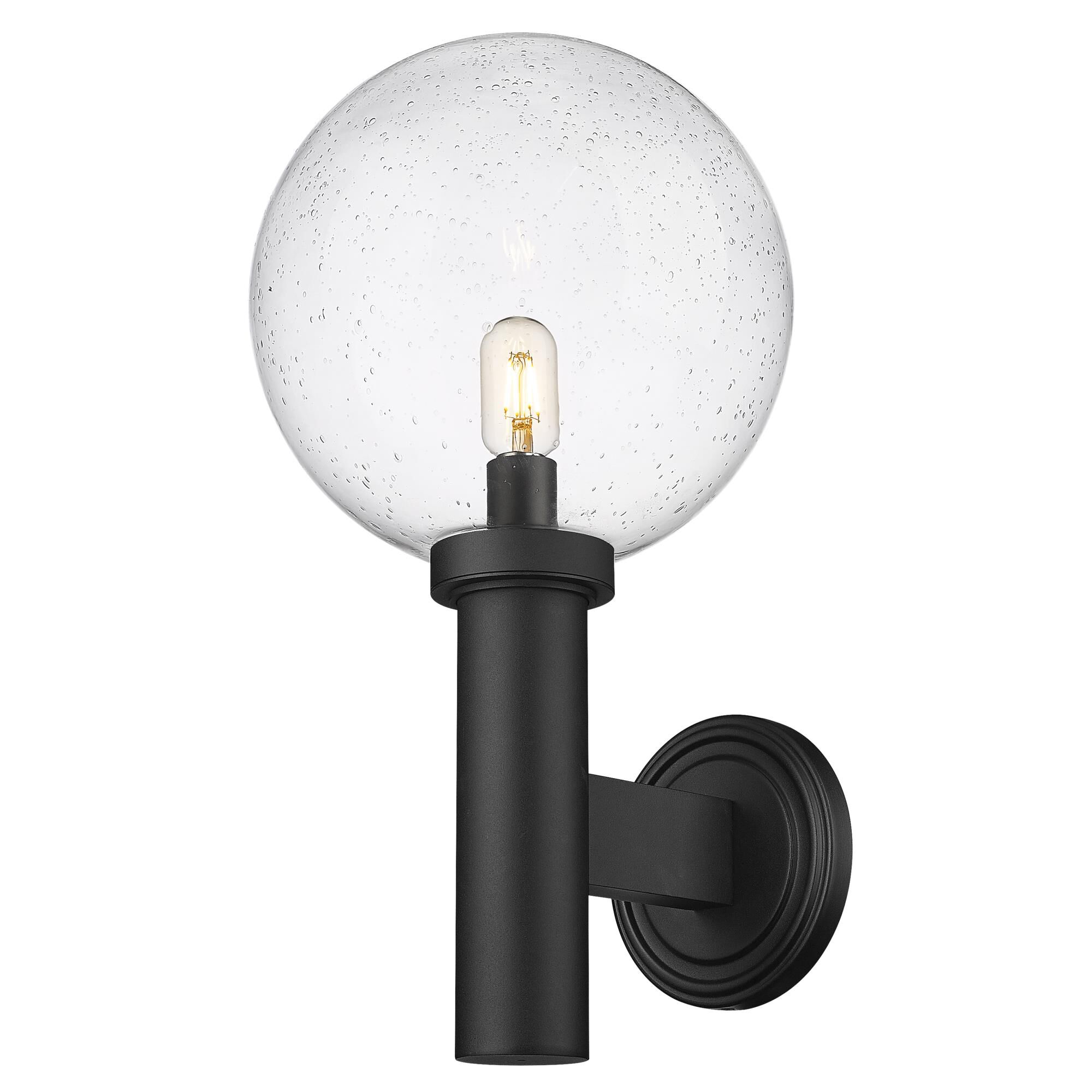 Shown in Black finish and Clear Seedy glass