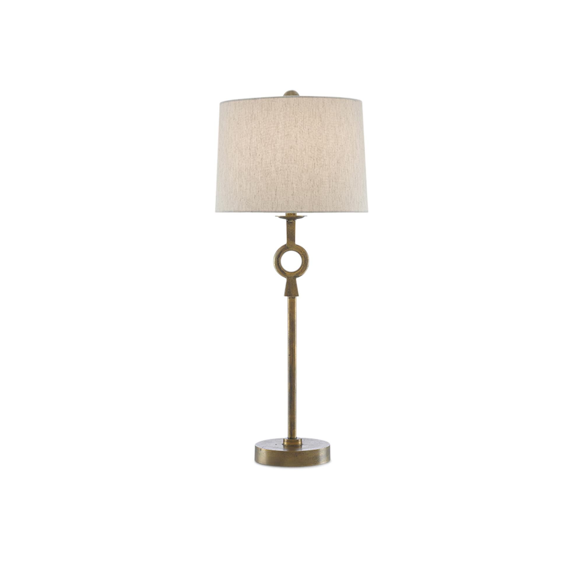 Shown in Antique Brass finish and Natural Flax shade