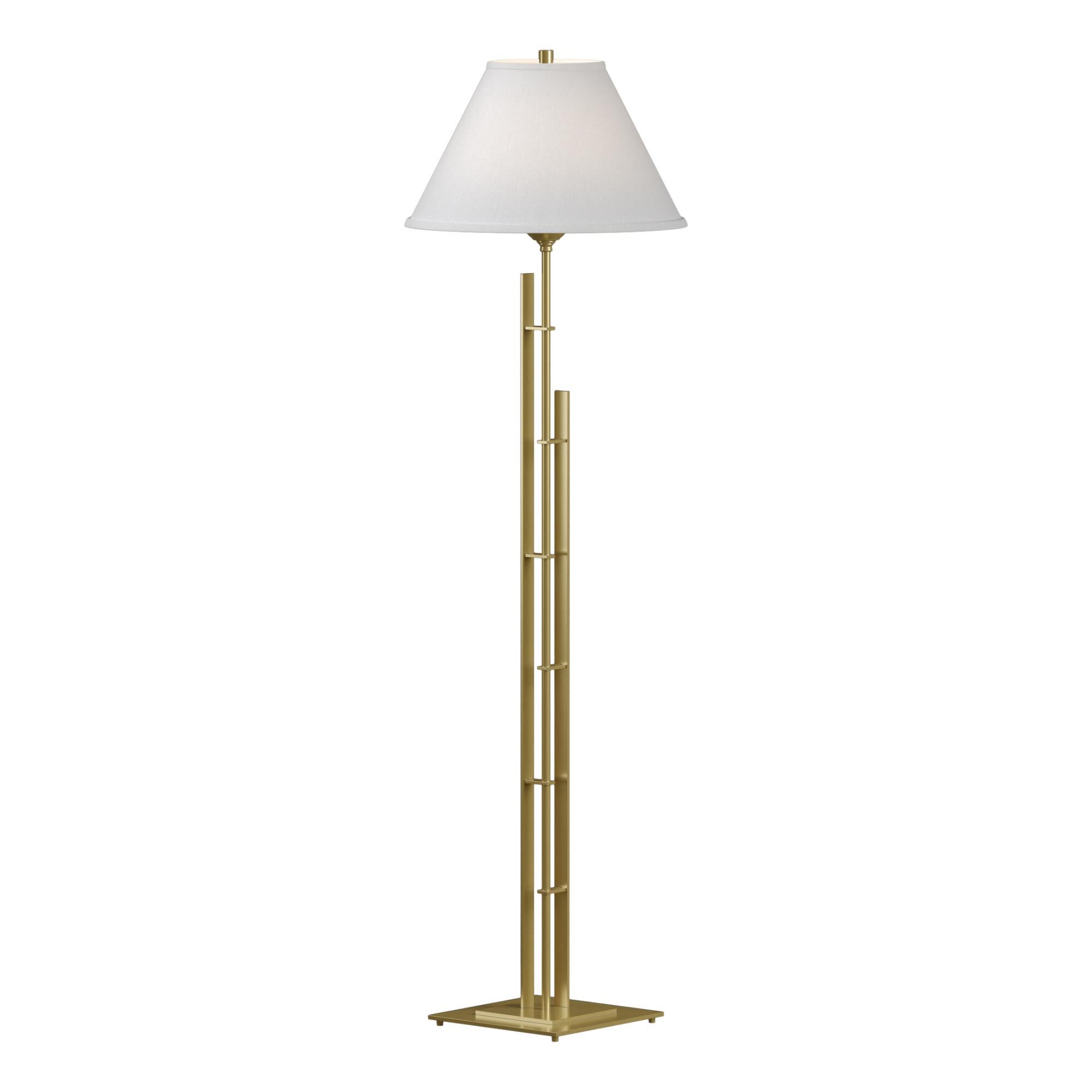 Shown in Modern Brass finish and Natural Anna shade
