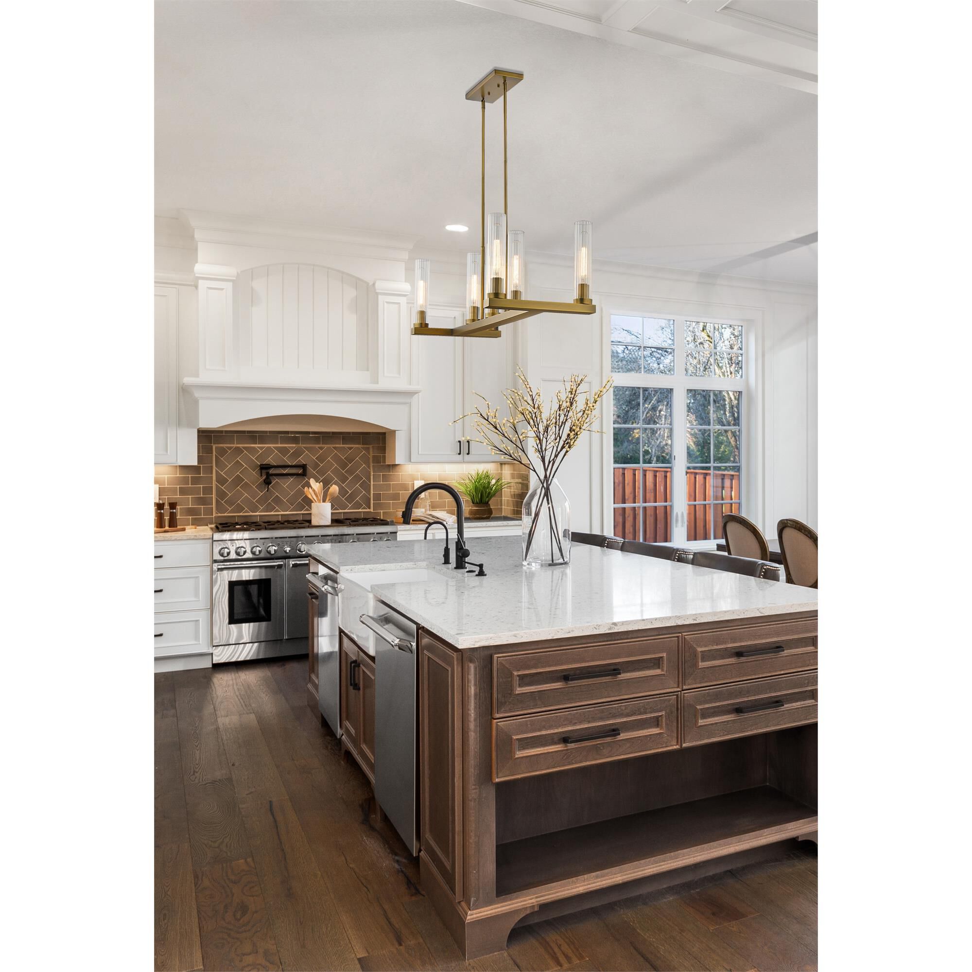 Shown in Rubbed Brass finish and Clear glass and No Shade shade