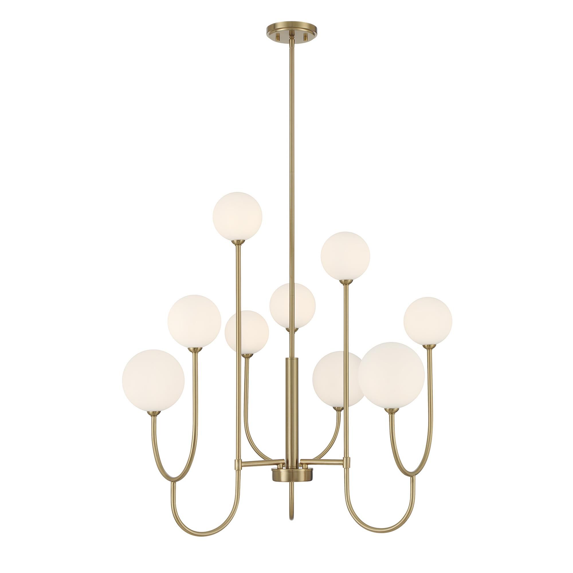 Shown in Noble Brass finish and White Opal glass